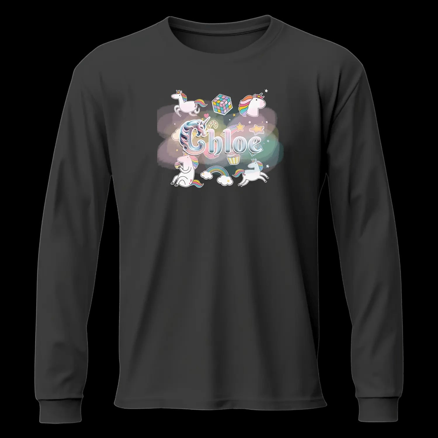 T shirt personnaliser fille – Prénom avec fond étoiles, nuage et licorne - MiniLook