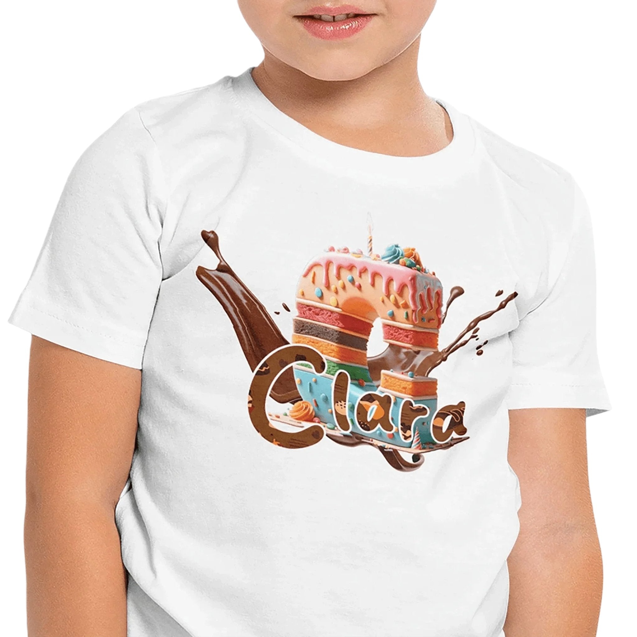 T shirt personnaliser fille – Prénom et initiale avec design gâteau et café - MiniLook