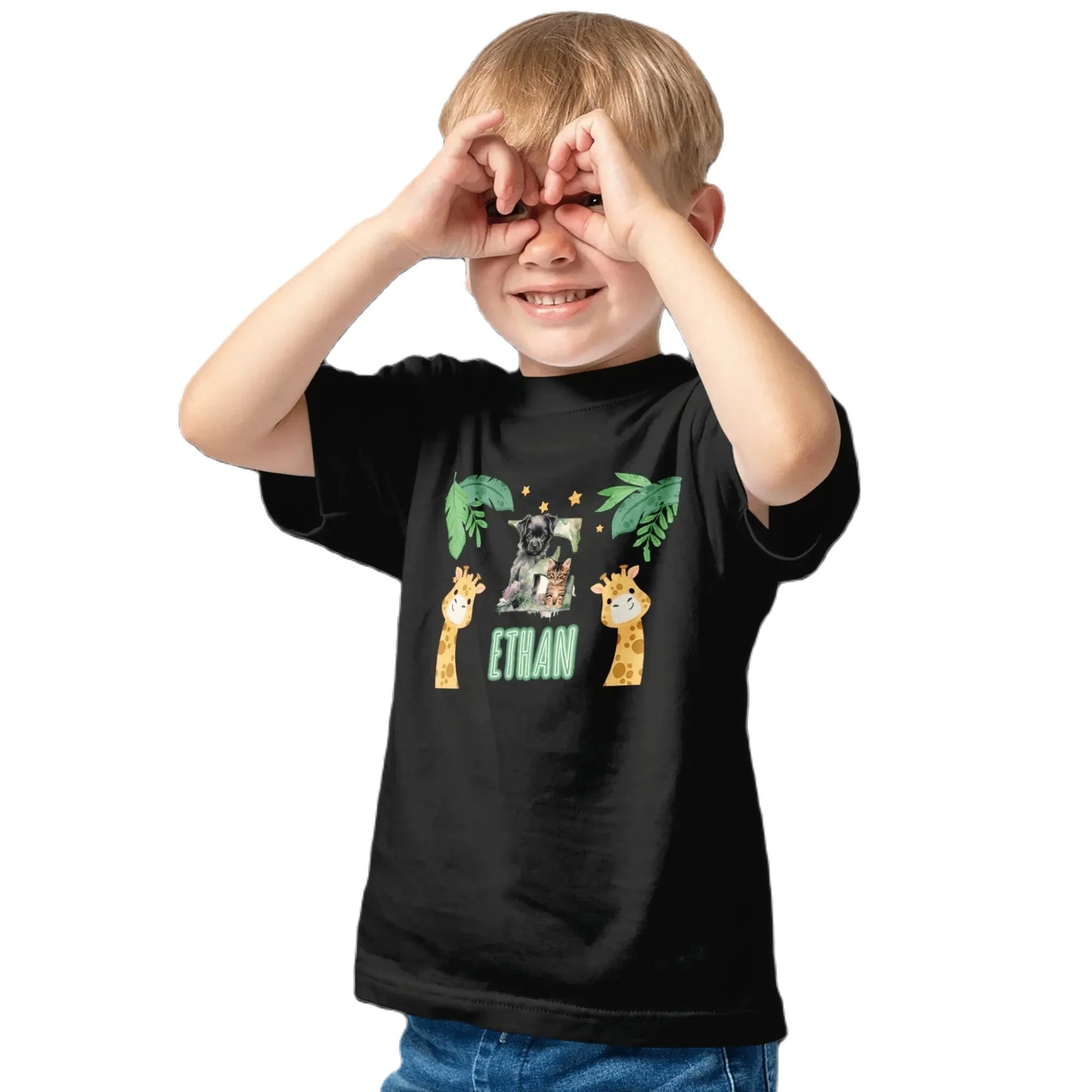 T shirt personnaliser pour enfants - Animaux de la jungle avec prénom - MiniLook