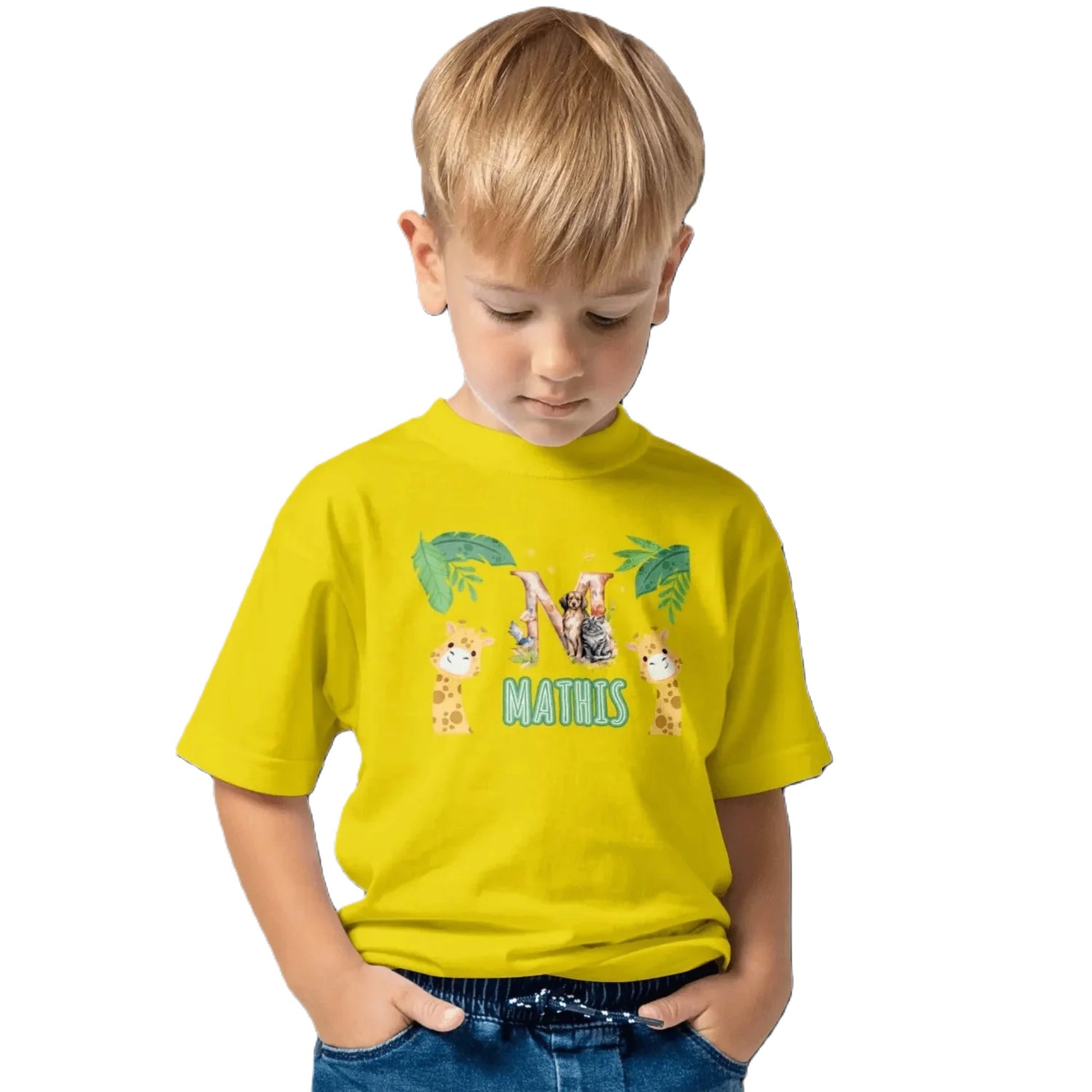 T shirt personnaliser pour enfants - Animaux de la jungle avec prénom - MiniLook