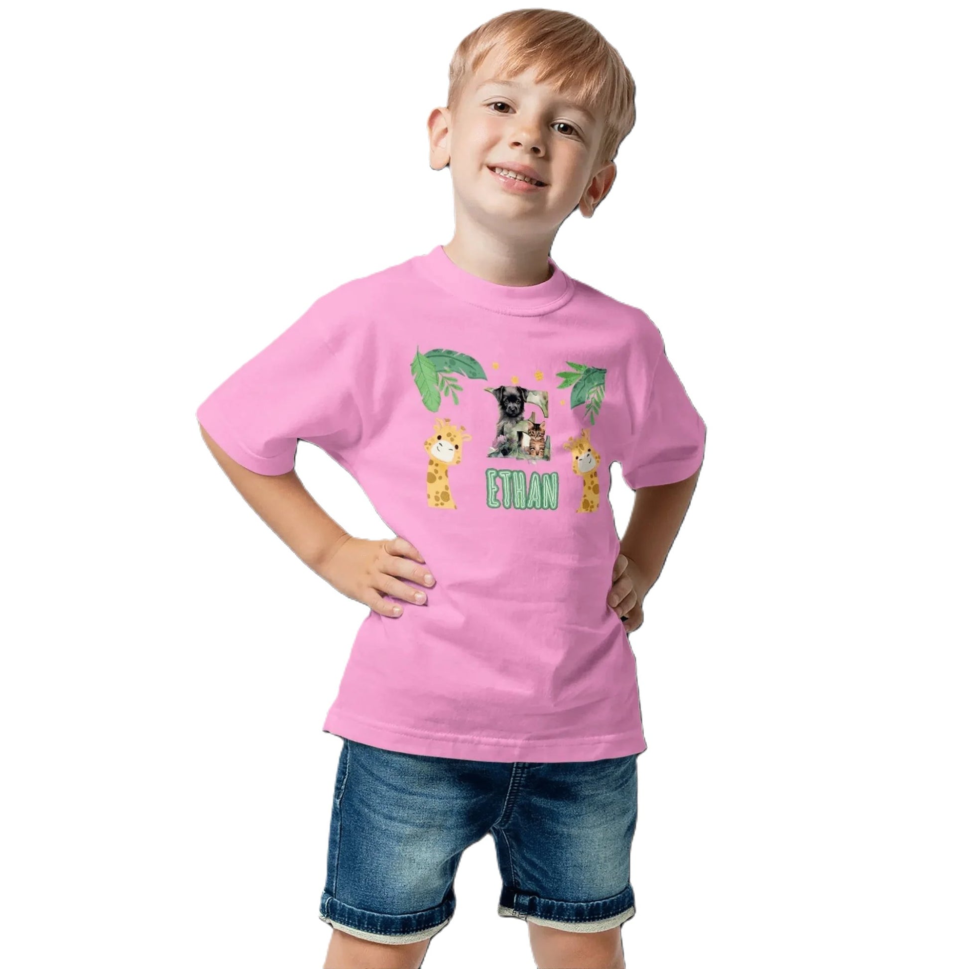 T shirt personnaliser pour enfants - Animaux de la jungle avec prénom - MiniLook