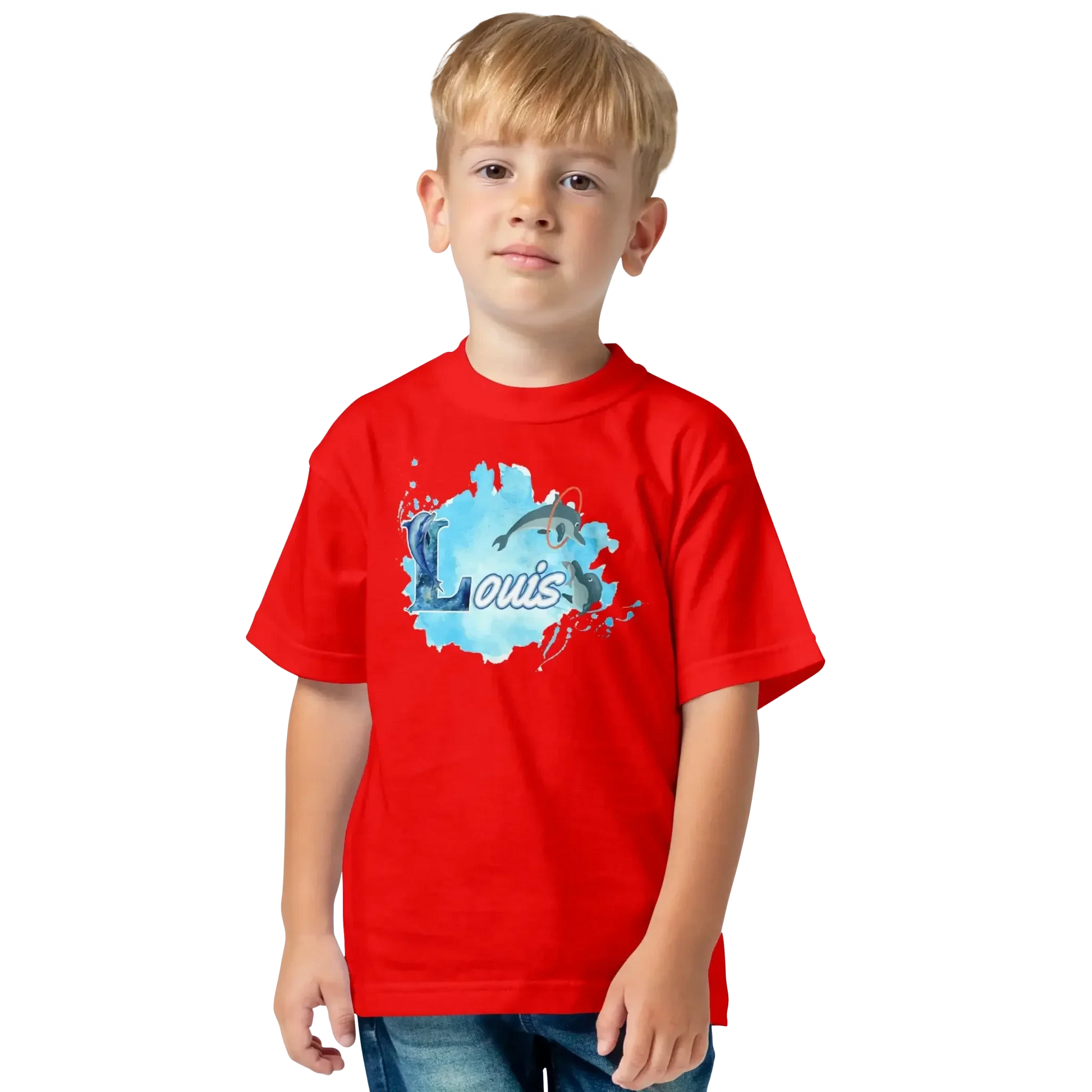 T shirt personnaliser pour enfants - Dauphin et cascade d’anneaux avec prénom - MiniLook