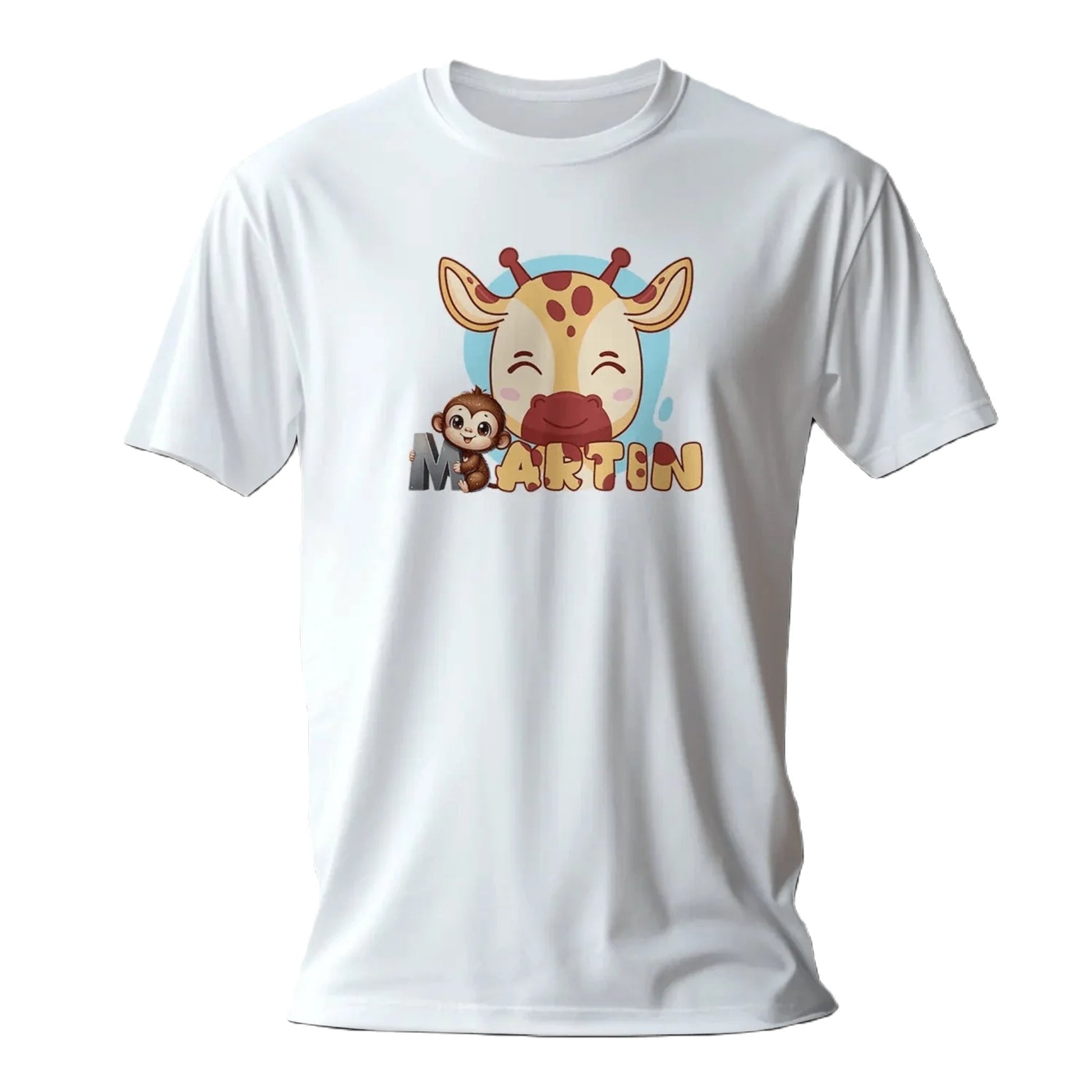 T shirt personnaliser pour enfants - Motif vache et singe avec prénom - MiniLook