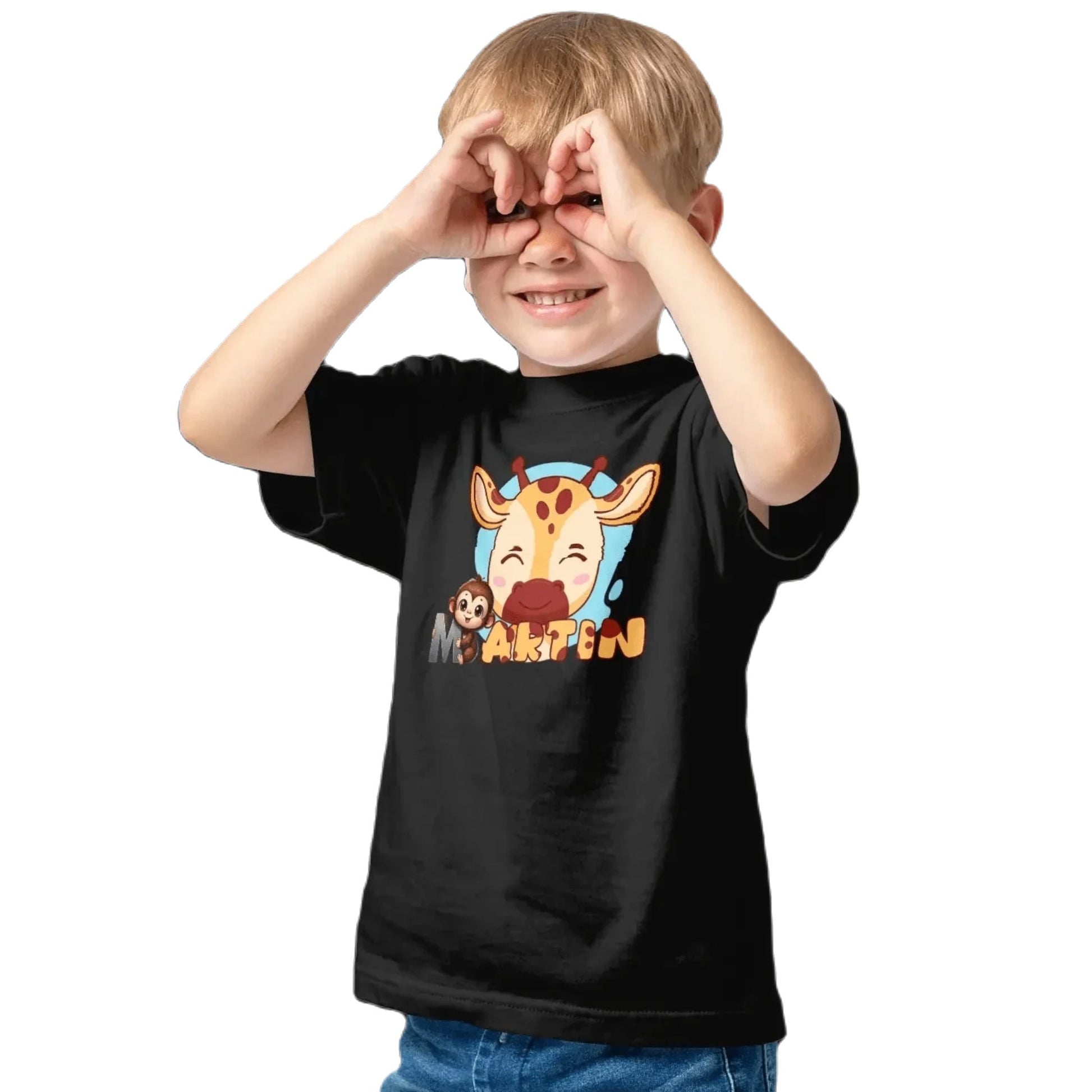 T shirt personnaliser pour enfants - Motif vache et singe avec prénom - MiniLook