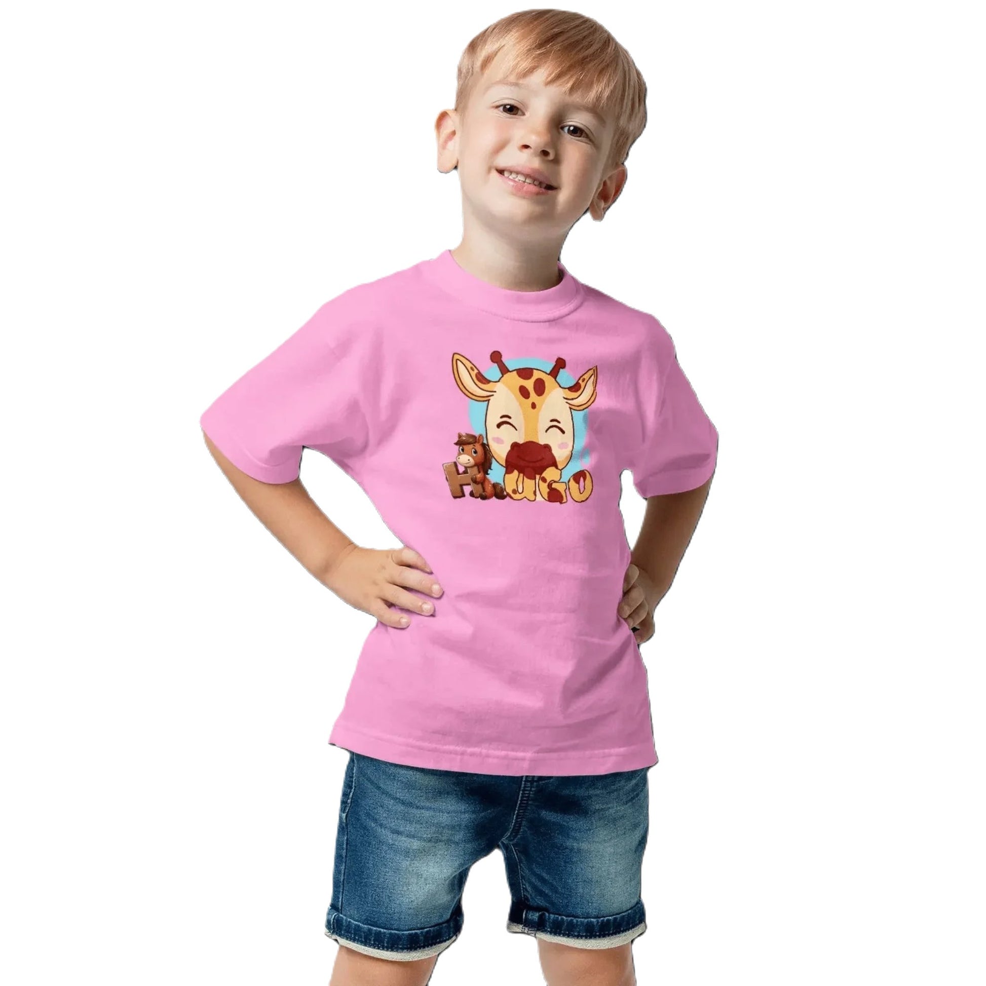 T shirt personnaliser pour enfants - Motif vache et singe avec prénom - MiniLook