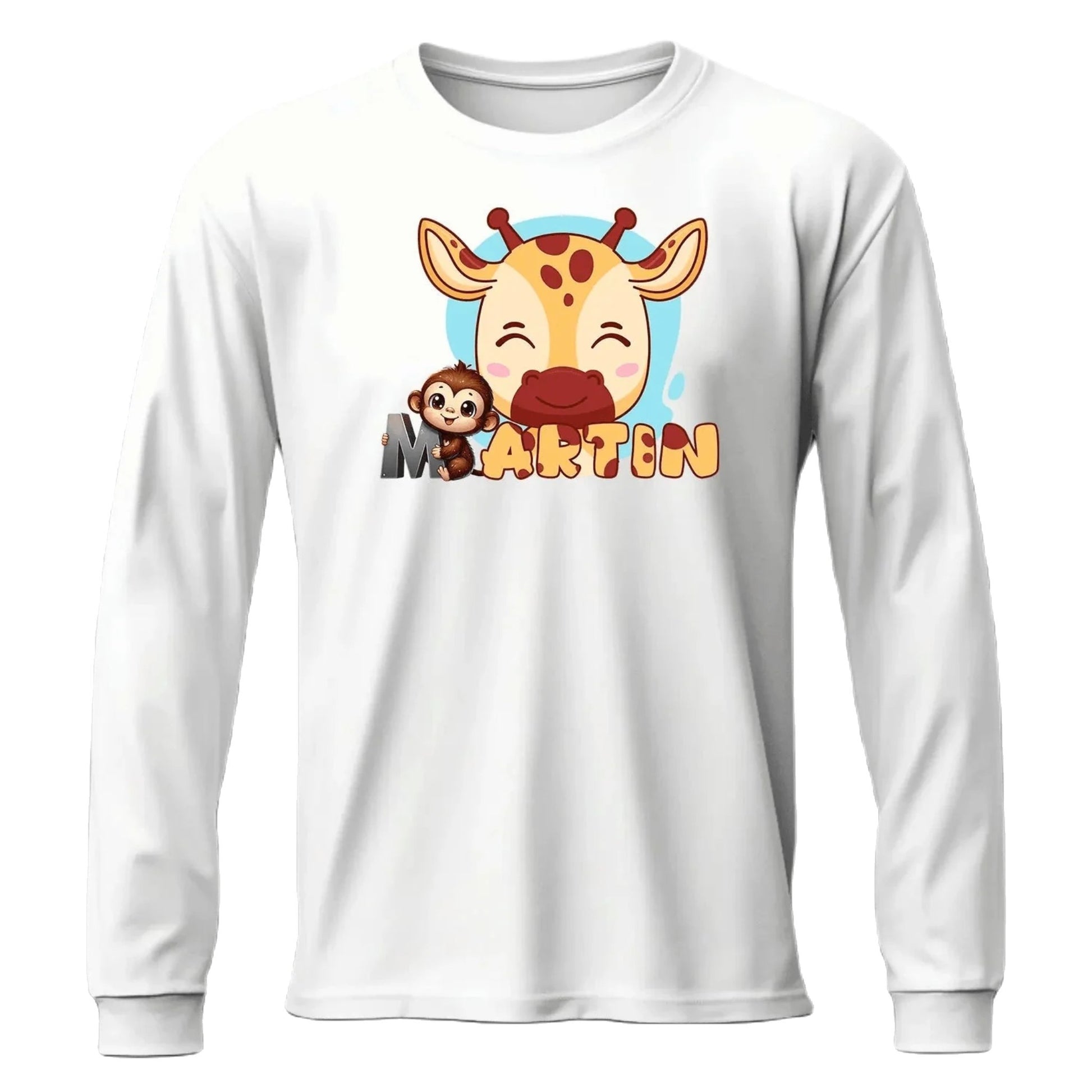 T shirt personnaliser pour enfants - Motif vache et singe avec prénom - MiniLook