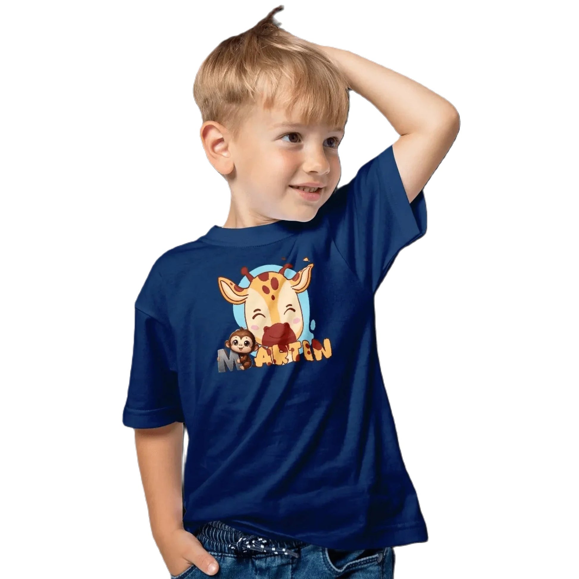 T shirt personnaliser pour enfants - Motif vache et singe avec prénom - MiniLook