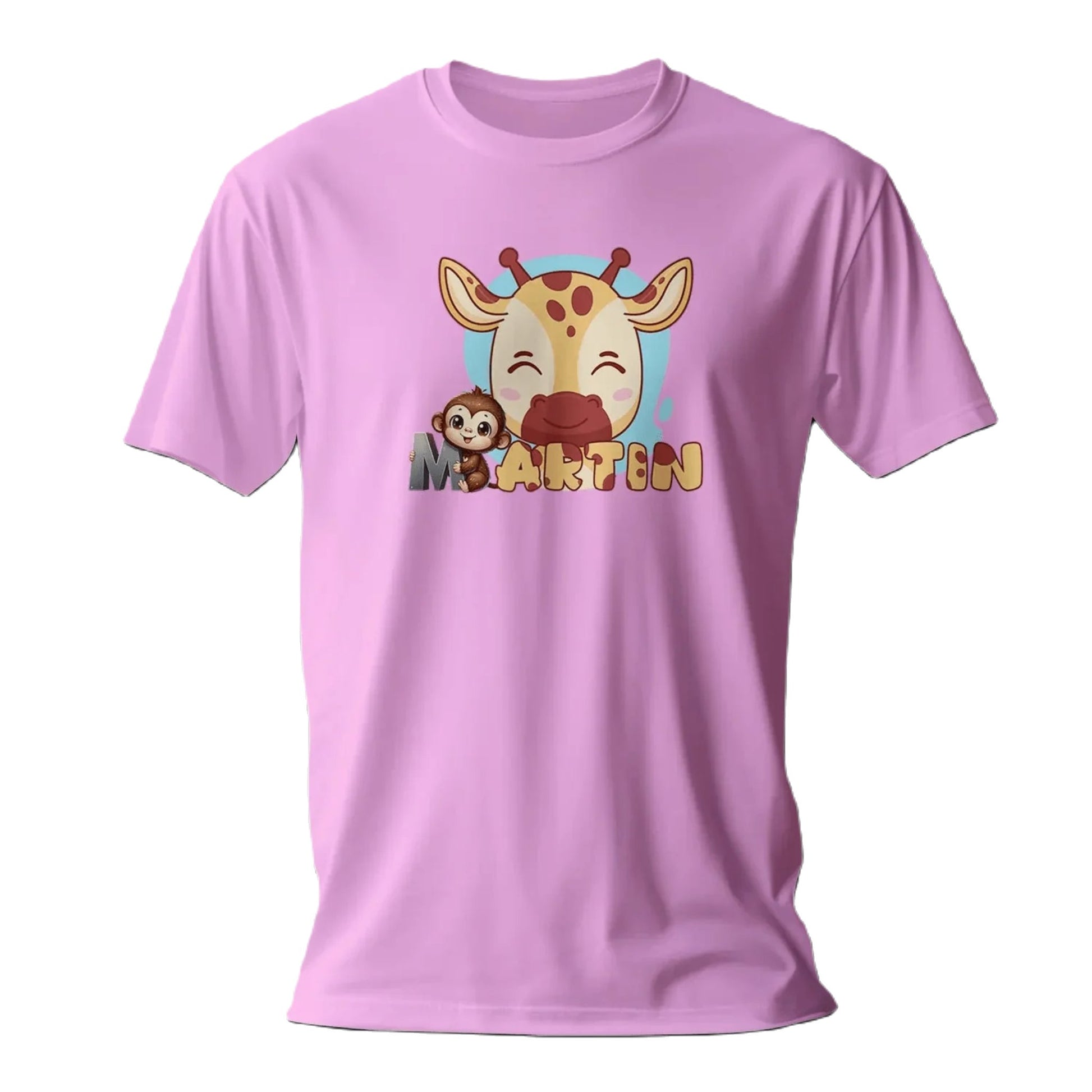 T shirt personnaliser pour enfants - Motif vache et singe avec prénom - MiniLook