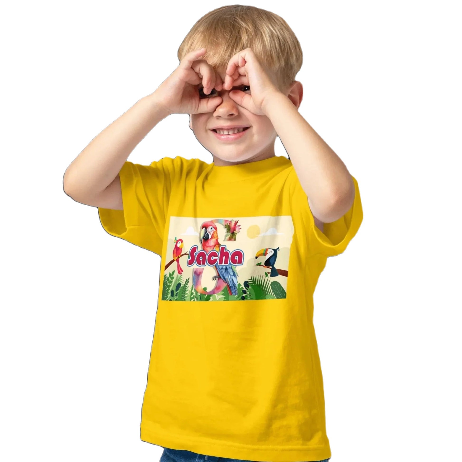 T shirt personnaliser pour enfants - Perroquets avec prénom et initiale - MiniLook