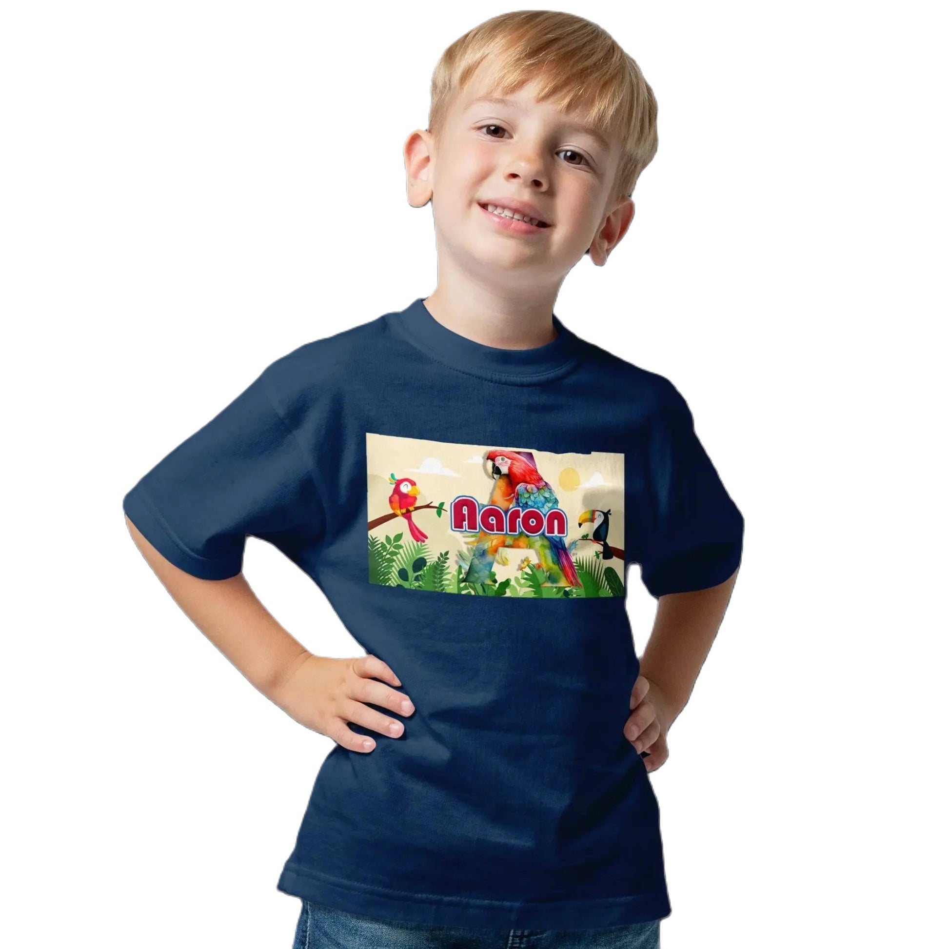 T shirt personnaliser pour enfants - Perroquets avec prénom et initiale - MiniLook