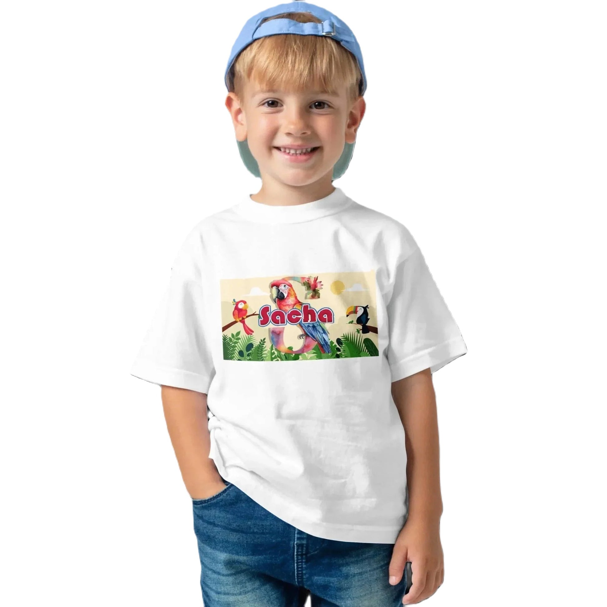 T shirt personnaliser pour enfants - Perroquets avec prénom et initiale - MiniLook