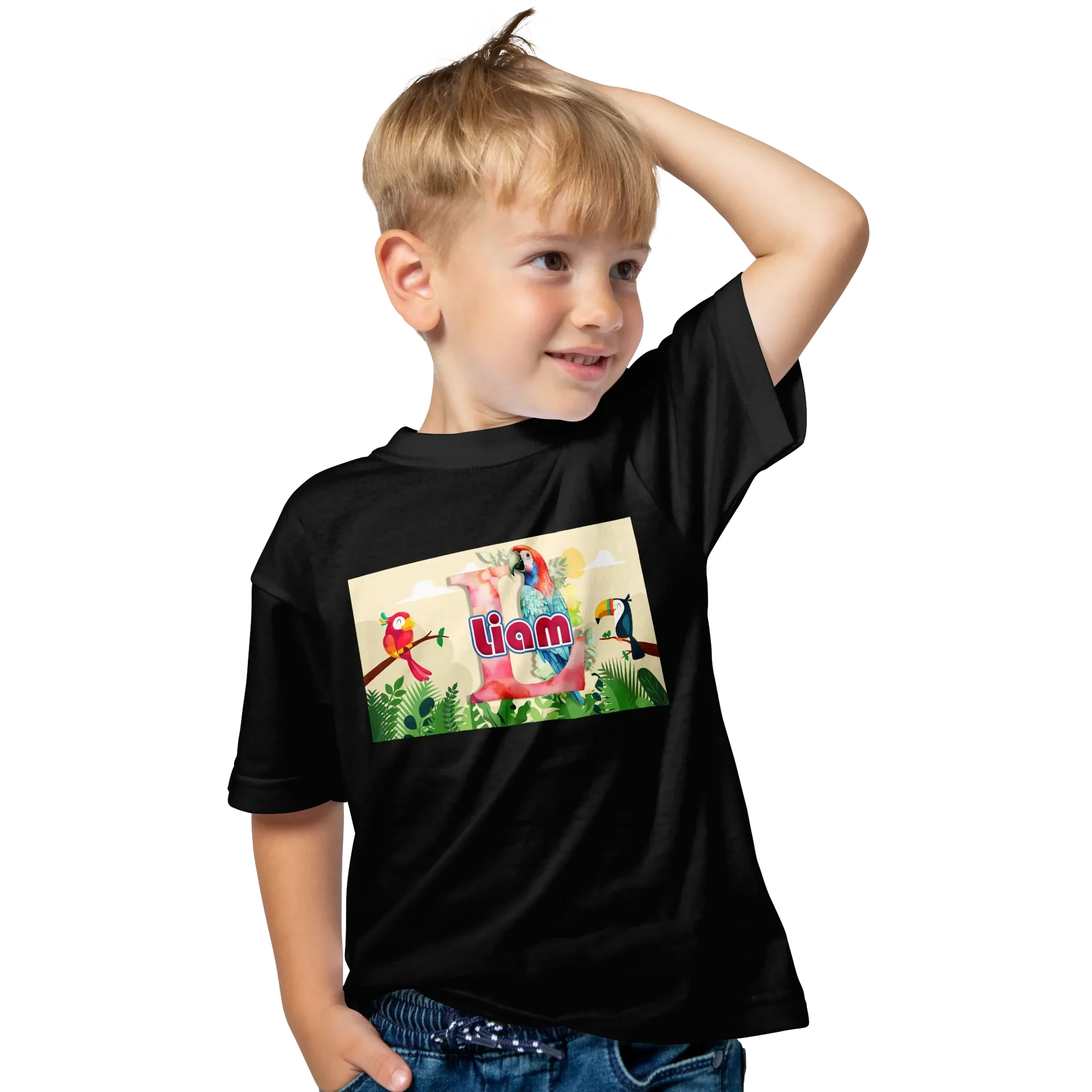 T shirt personnaliser pour enfants - Perroquets avec prénom et initiale - MiniLook