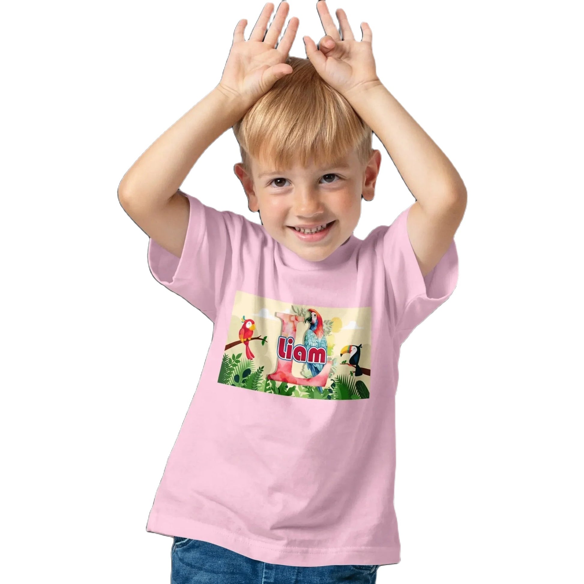 T shirt personnaliser pour enfants - Perroquets avec prénom et initiale - MiniLook