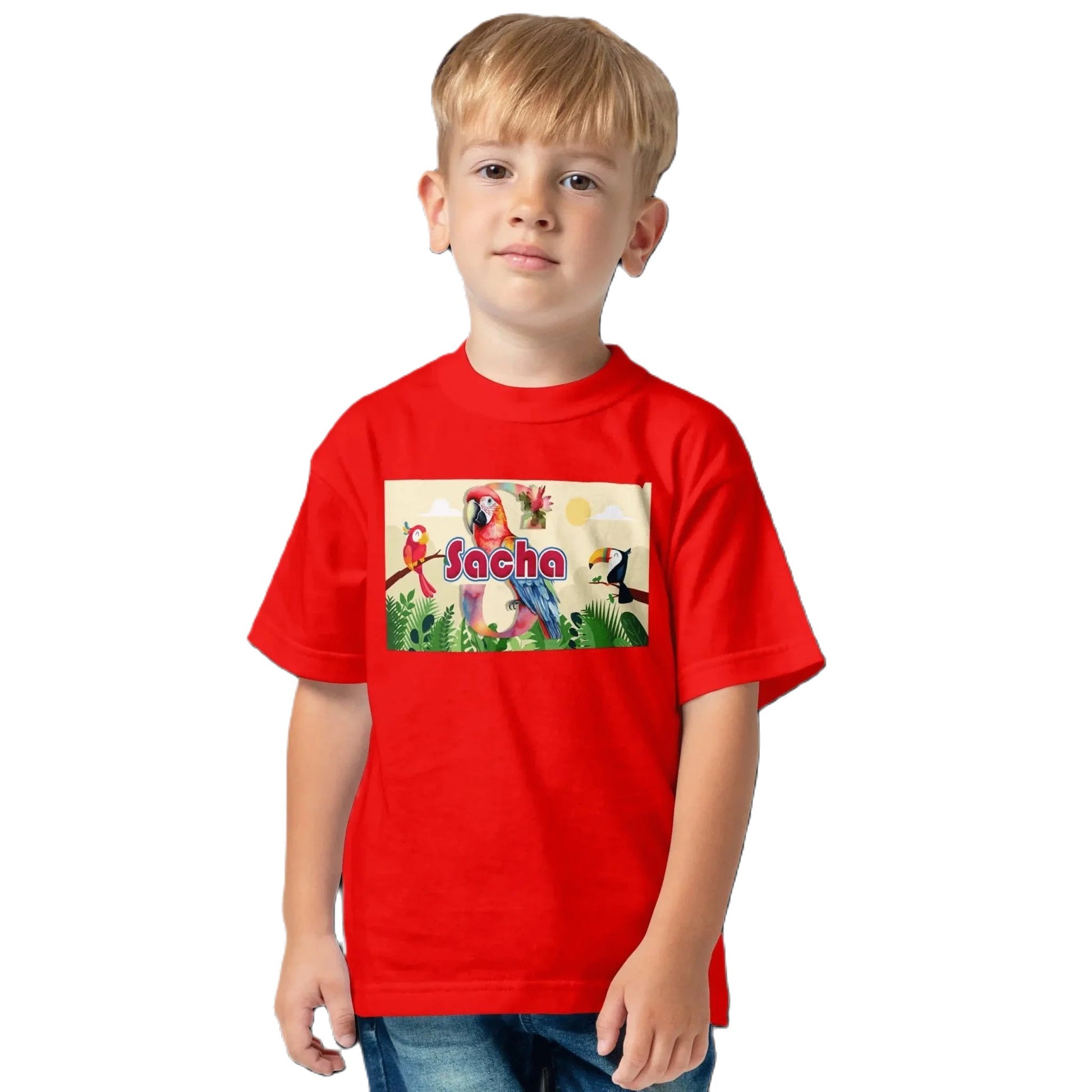 T shirt personnaliser pour enfants - Perroquets avec prénom et initiale - MiniLook