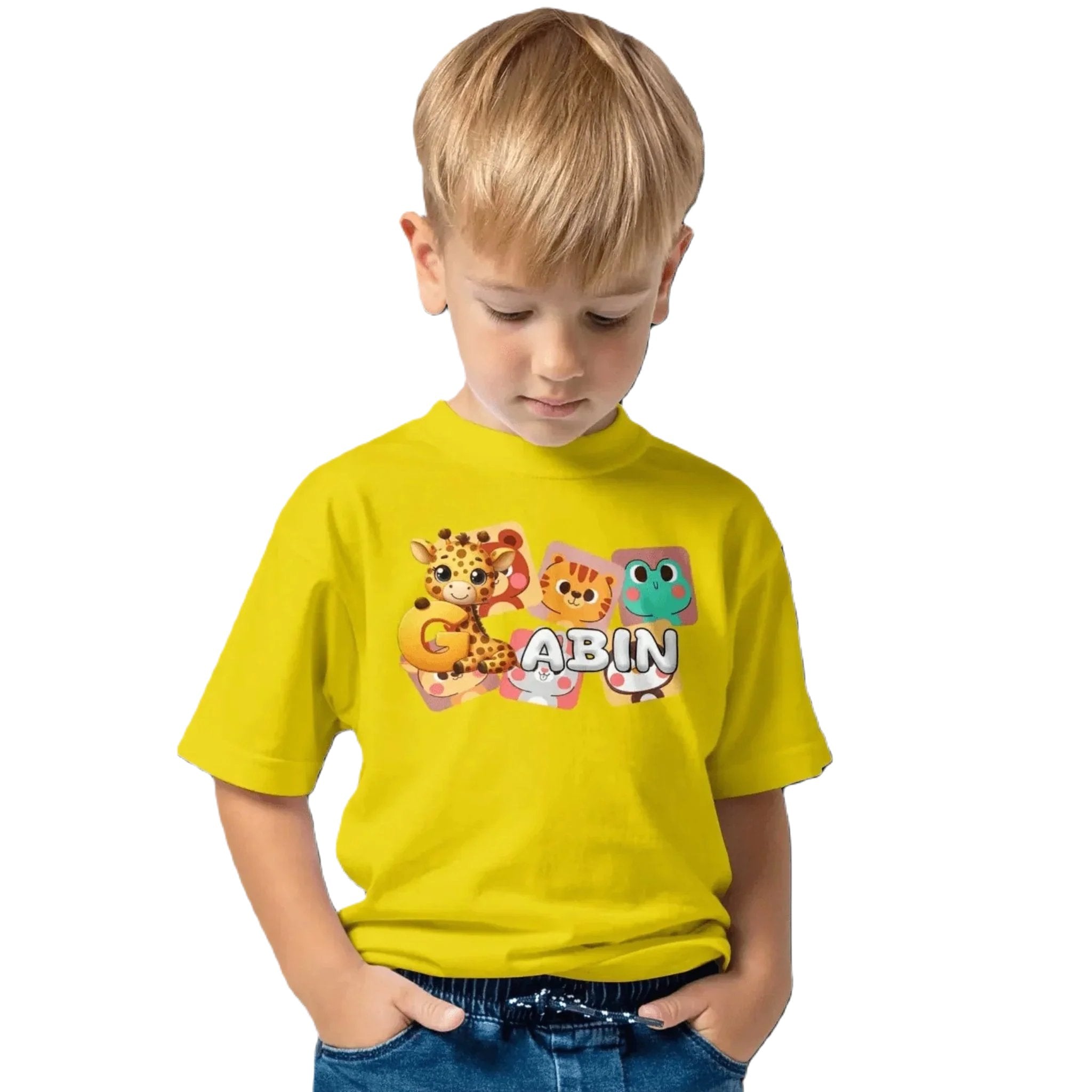 T shirt personnaliser pour enfants - Visages d’animaux en mosaïque avec prénom - MiniLook