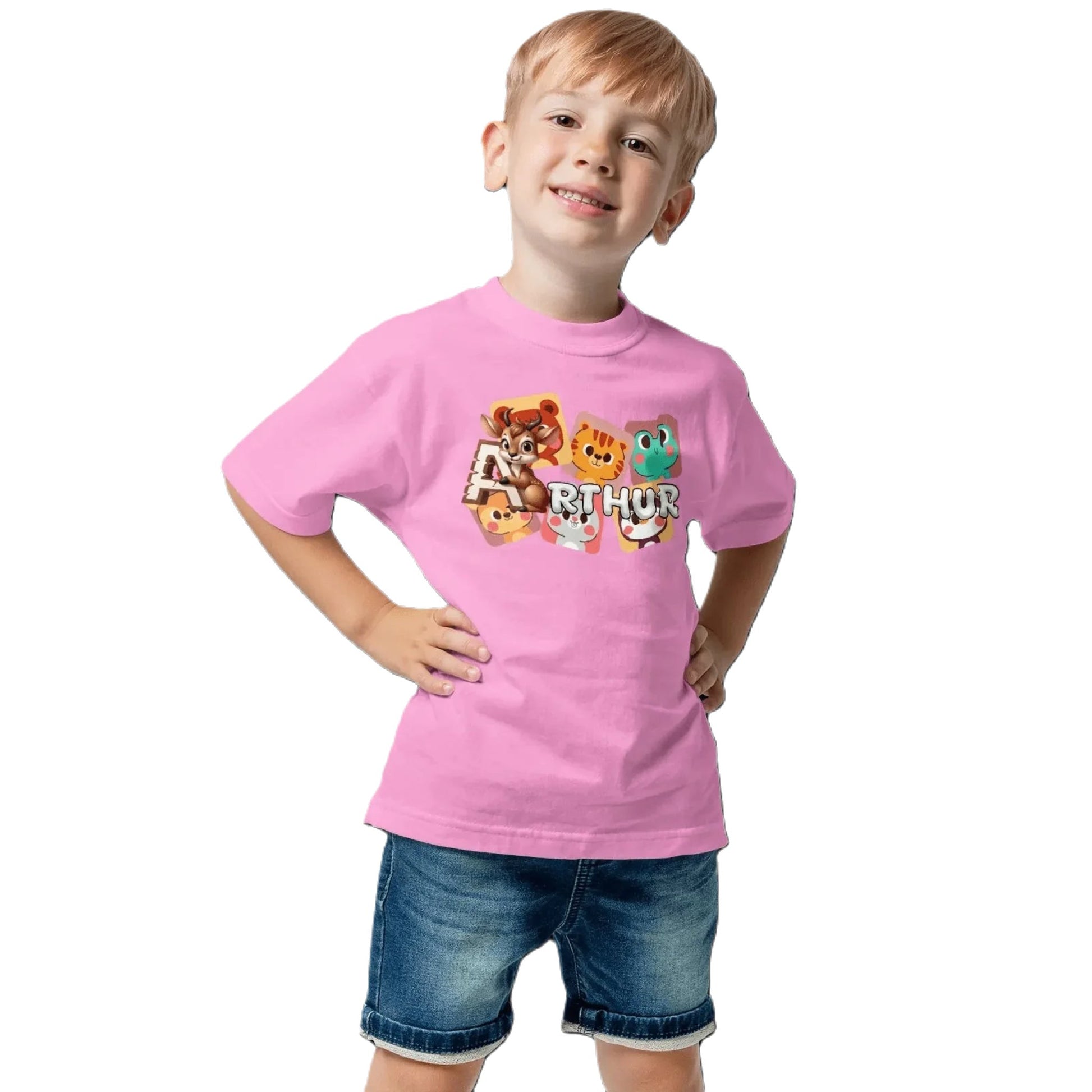 T shirt personnaliser pour enfants - Visages d’animaux en mosaïque avec prénom - MiniLook