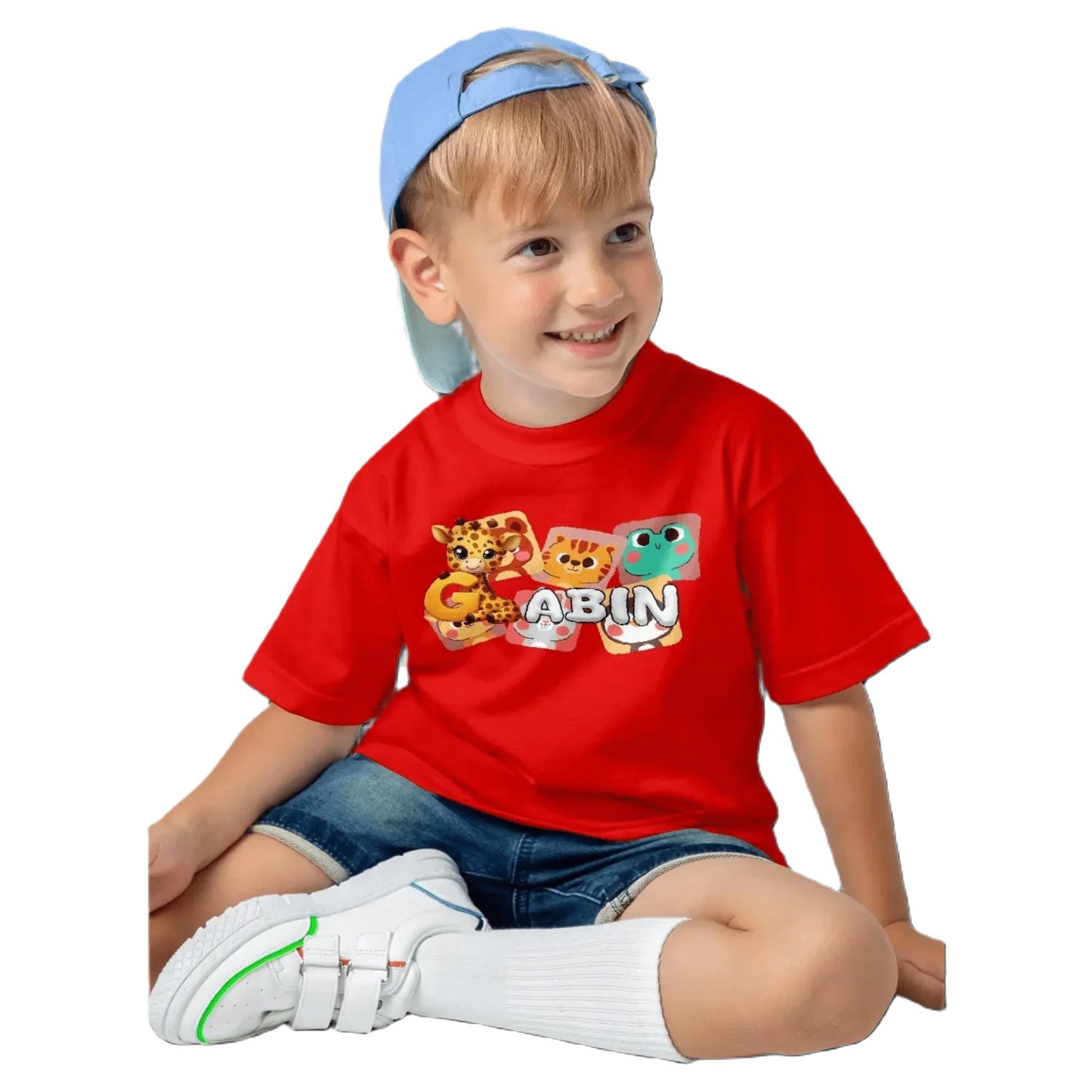 T shirt personnaliser pour enfants - Visages d’animaux en mosaïque avec prénom - MiniLook