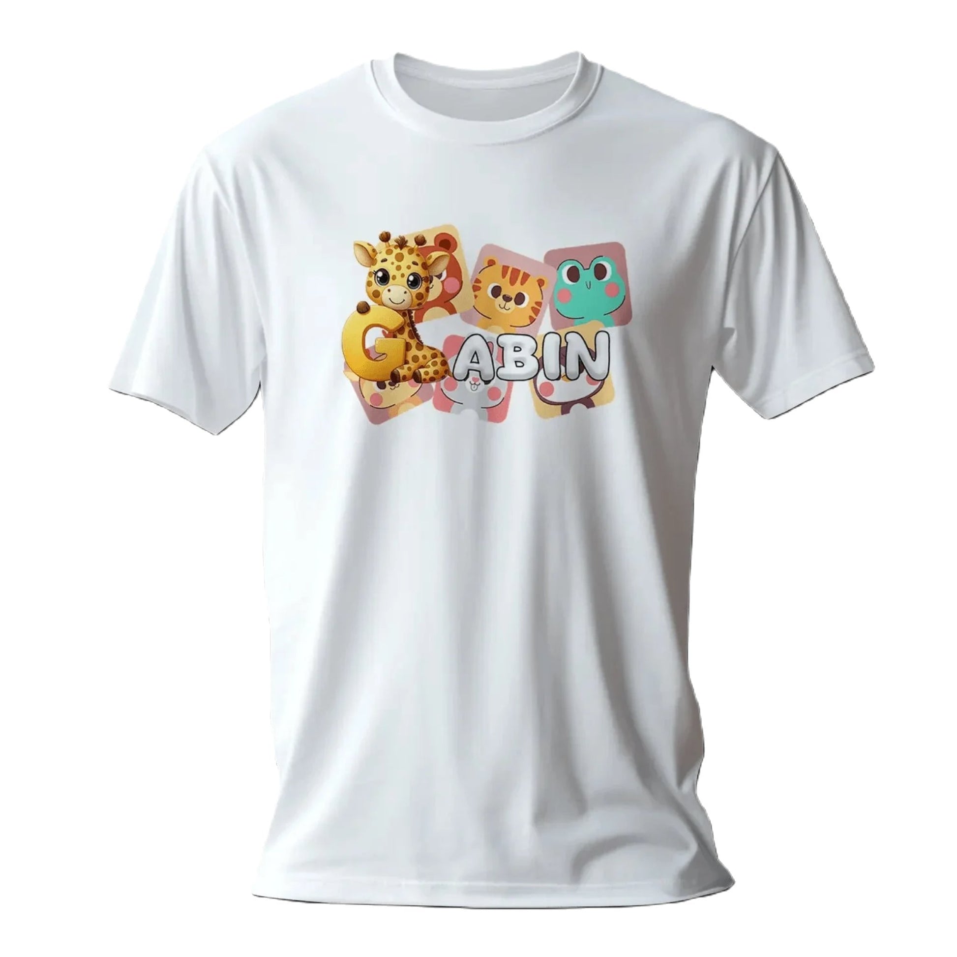 T shirt personnaliser pour enfants - Visages d’animaux en mosaïque avec prénom - MiniLook