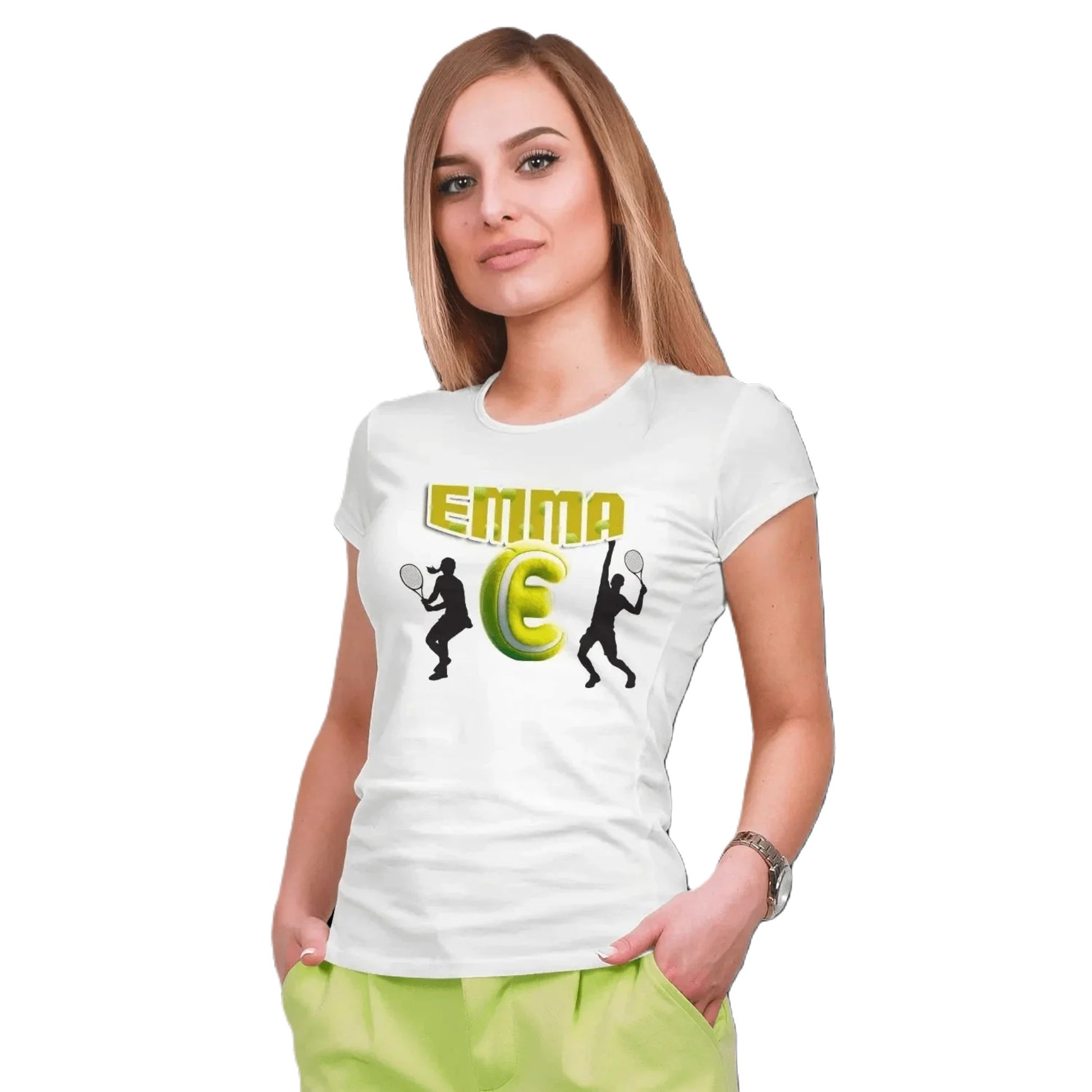 T shirt personnaliser pour femme - Balle de tennis avec prénom et initiale - MiniLook