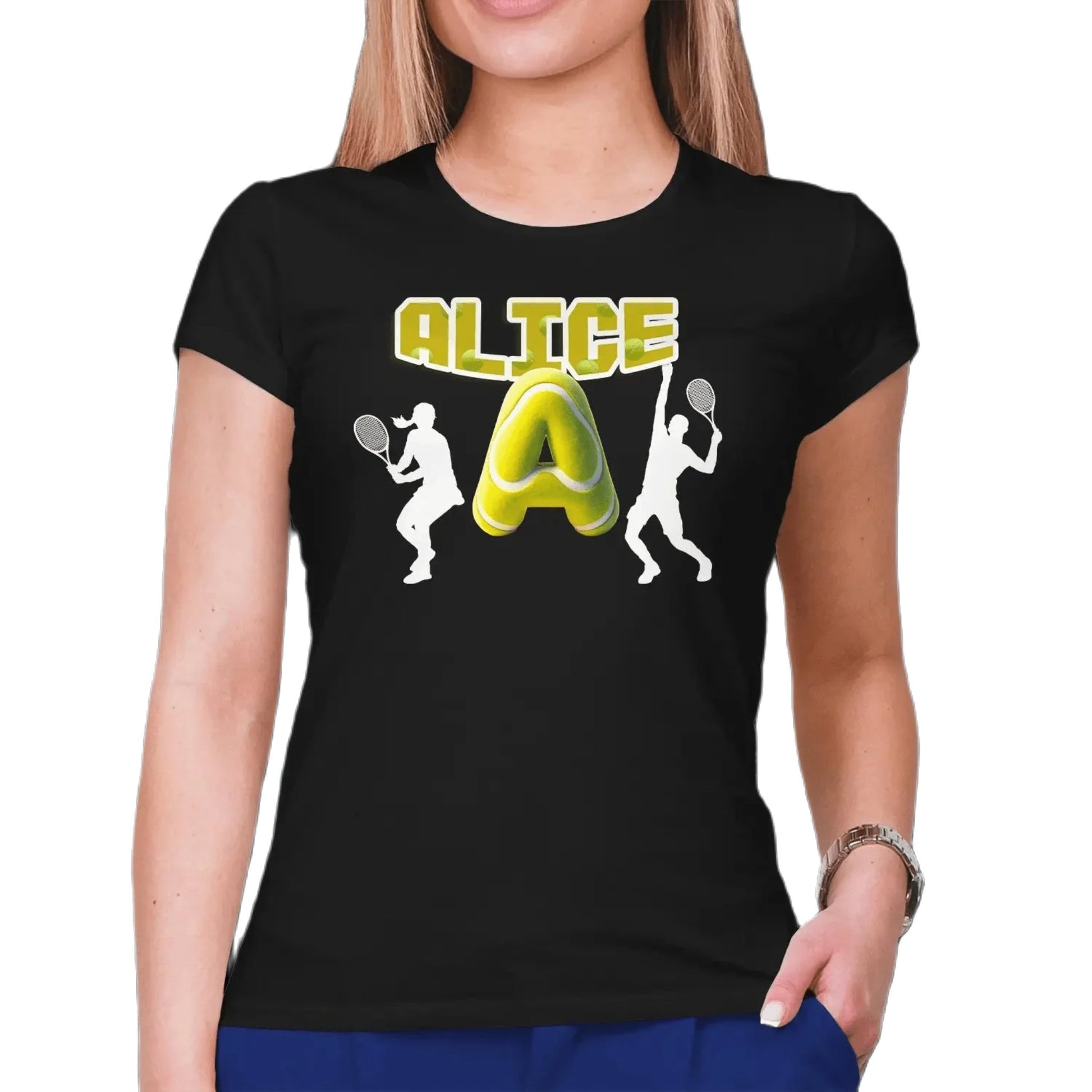 T shirt personnaliser pour femme - Balle de tennis avec prénom et initiale - MiniLook