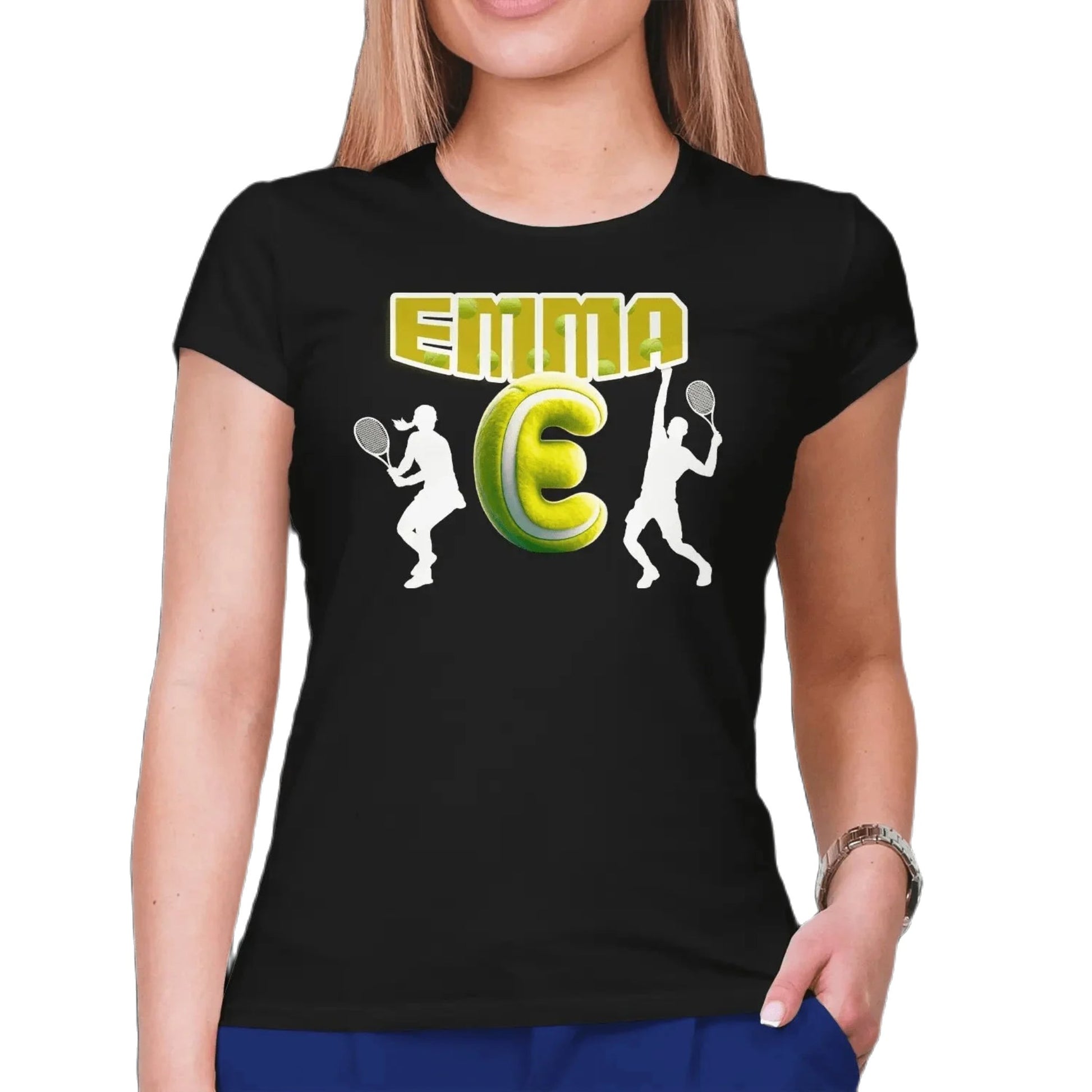 T shirt personnaliser pour femme - Balle de tennis avec prénom et initiale - MiniLook