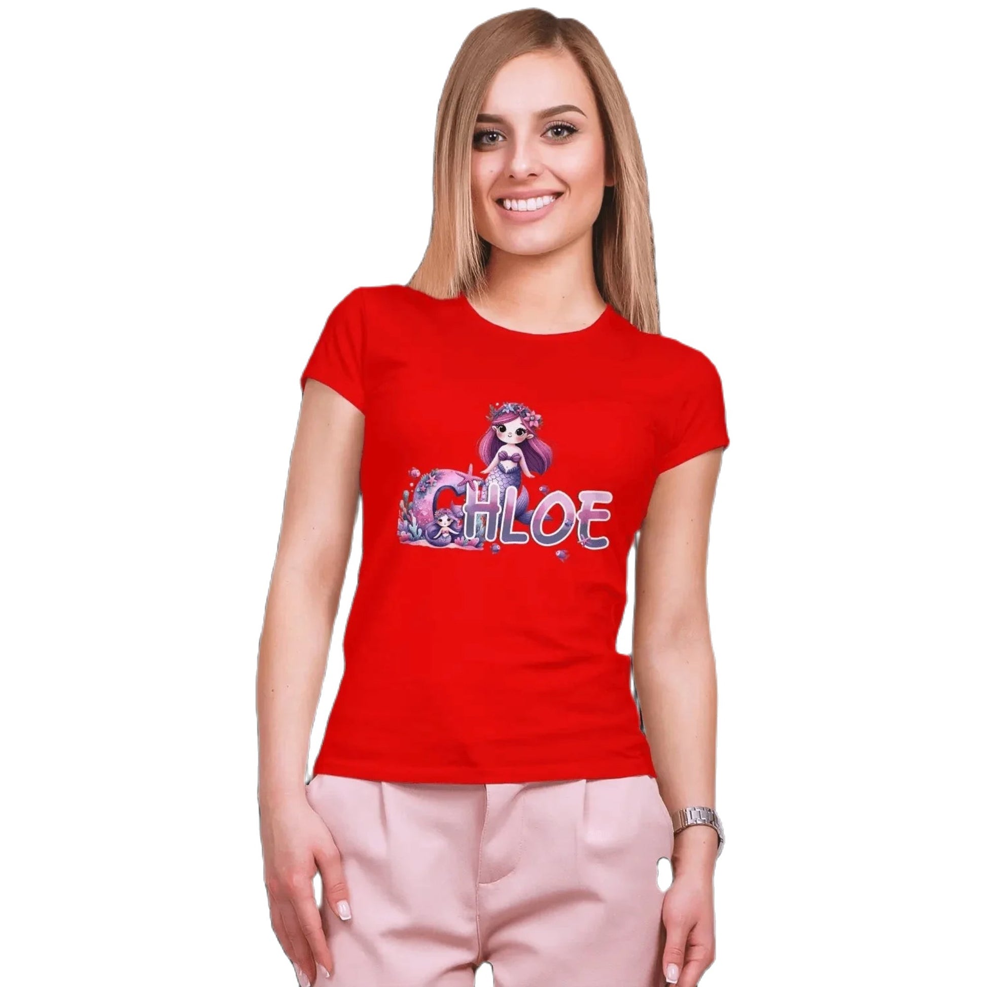 T shirt personnaliser pour femme - Deux sirènes avec prénom et initiale - MiniLook