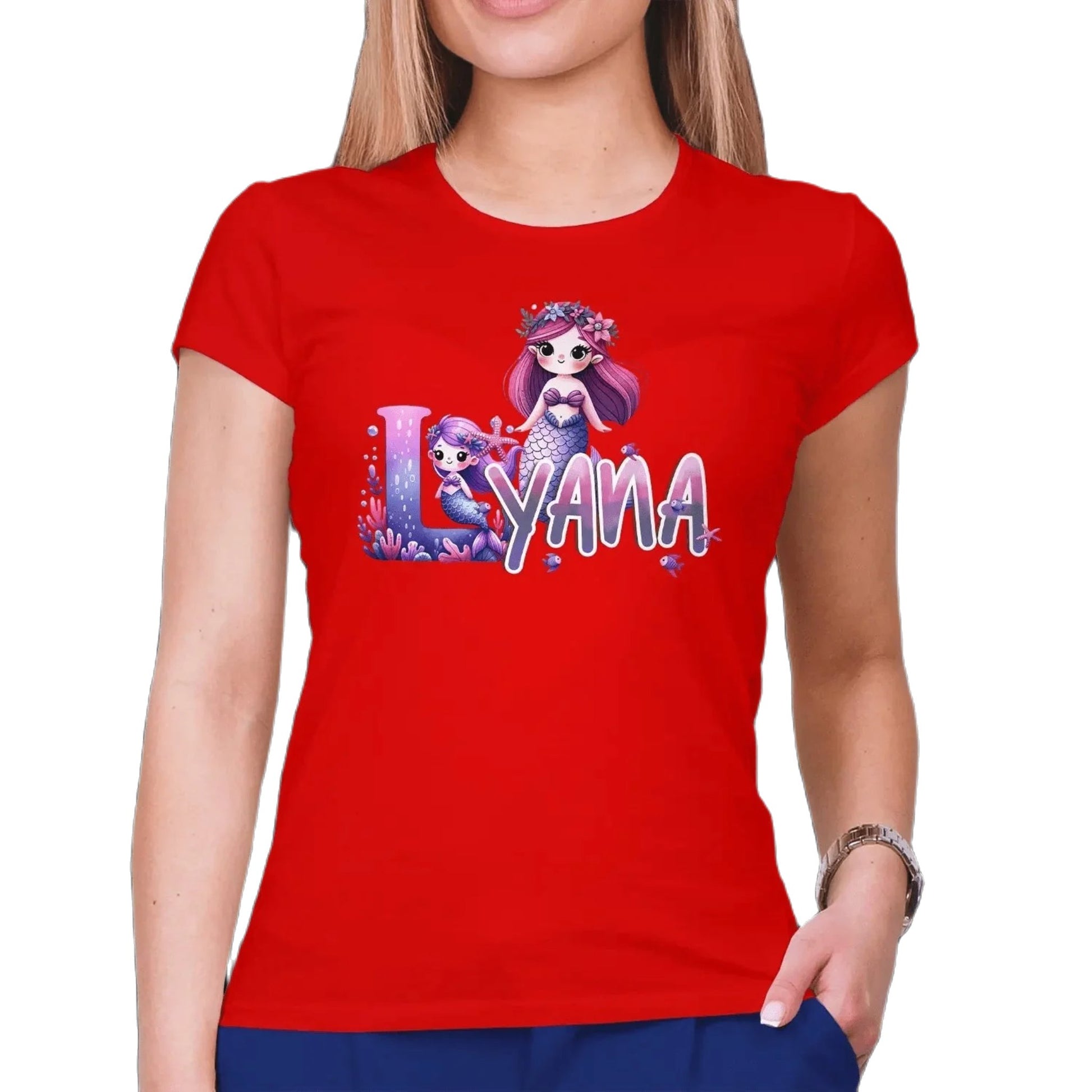 T shirt personnaliser pour femme - Deux sirènes avec prénom et initiale - MiniLook