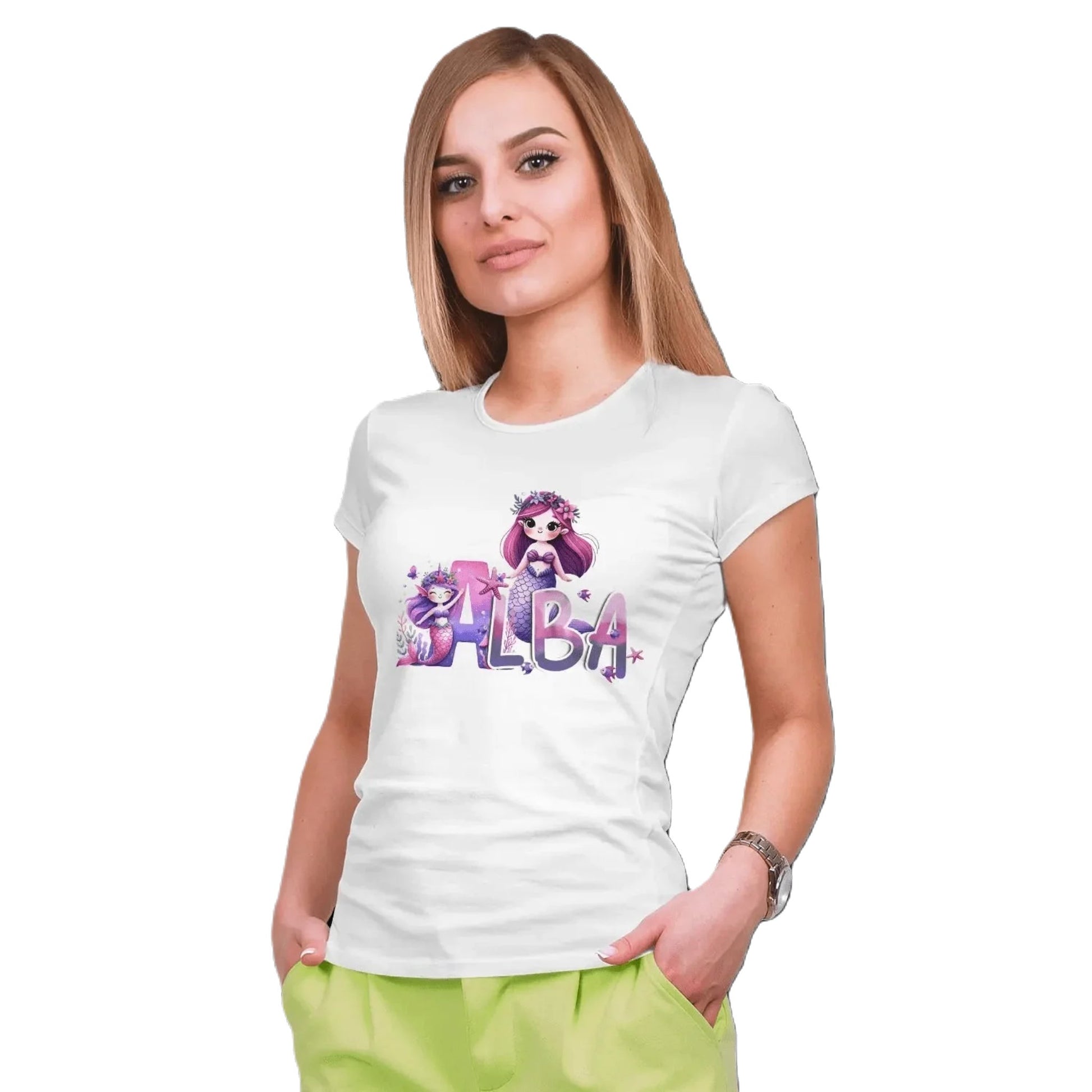 T shirt personnaliser pour femme - Deux sirènes avec prénom et initiale - MiniLook