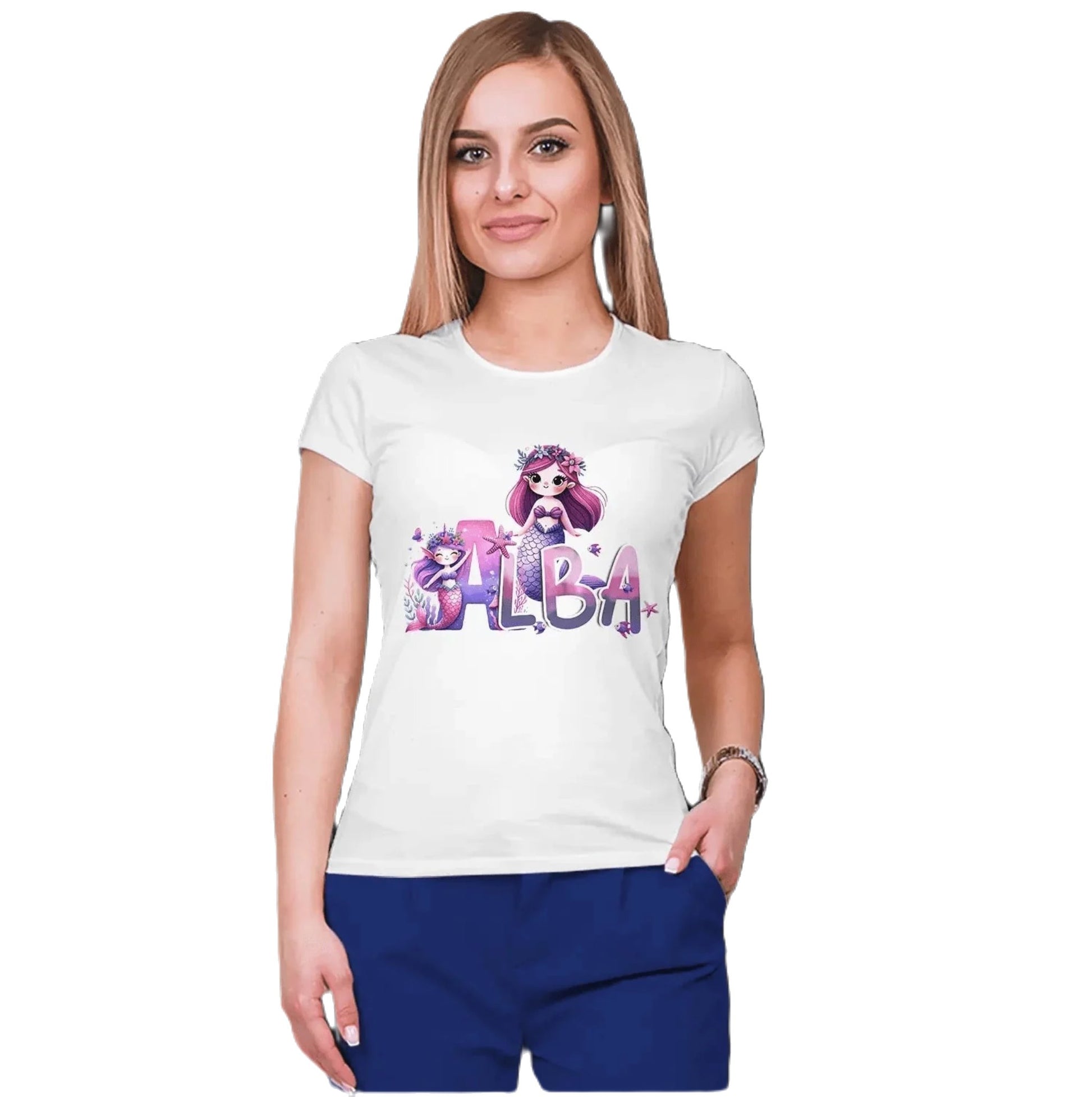 T shirt personnaliser pour femme - Deux sirènes avec prénom et initiale - MiniLook