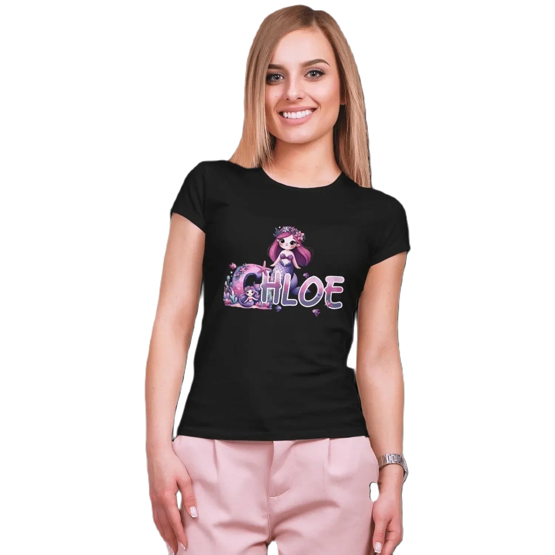 T shirt personnaliser pour femme - Deux sirènes avec prénom et initiale - MiniLook