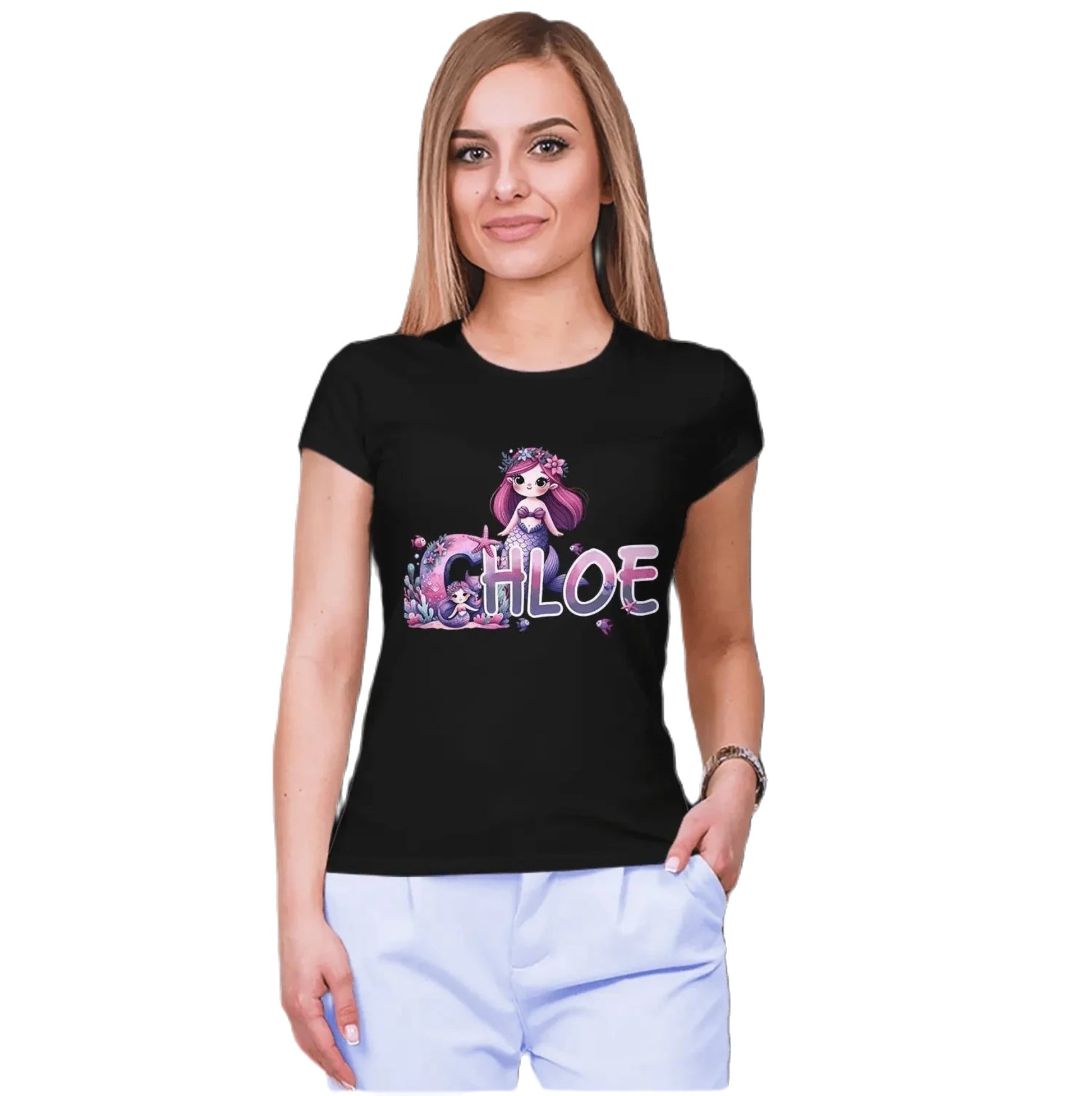 T shirt personnaliser pour femme - Deux sirènes avec prénom et initiale - MiniLook