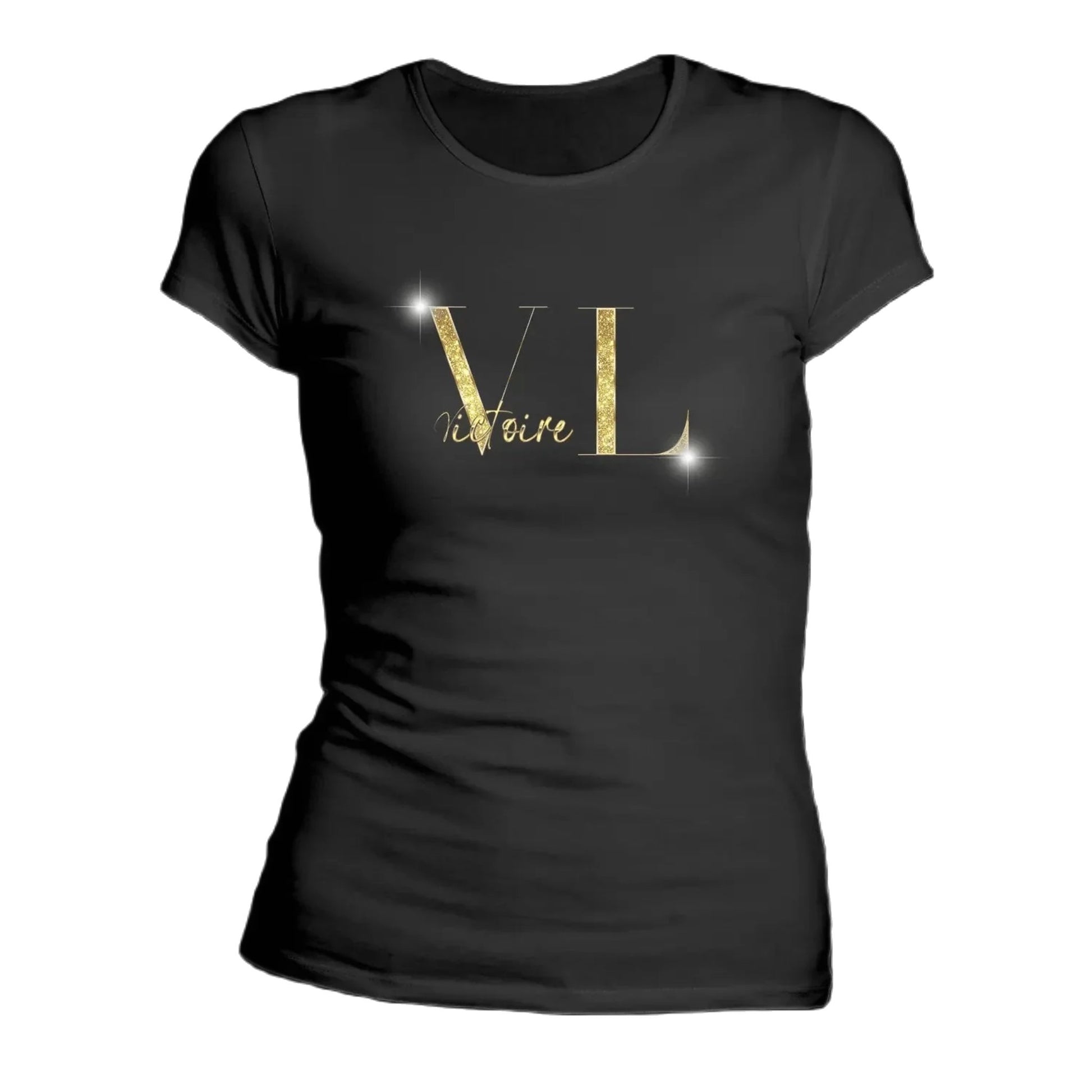 T shirt personnaliser pour femme - Paillettes dorées avec prénom et initiales - MiniLook