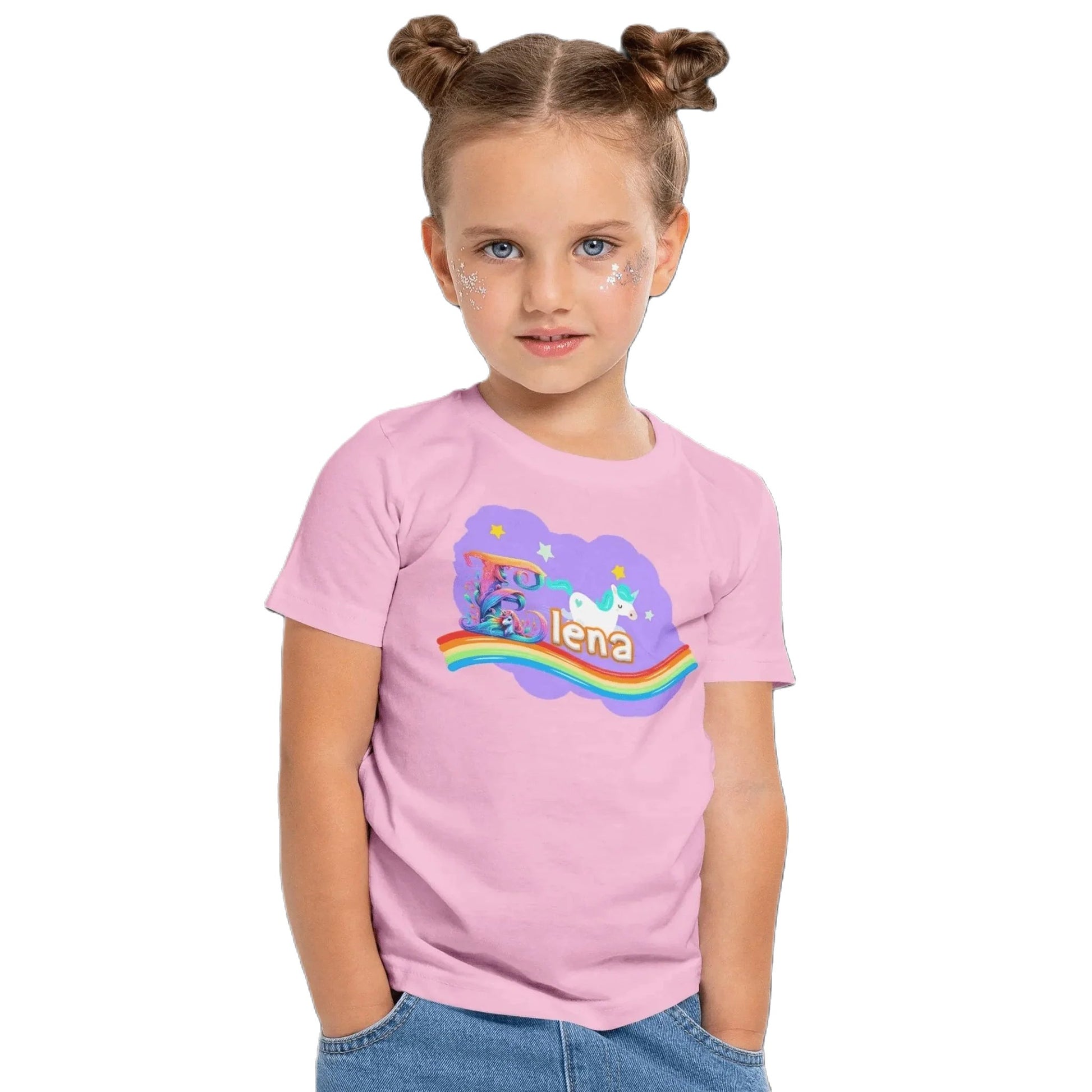 T shirt personnaliser pour fille - Arc - en - ciel, licorne et étoiles avec prénom - MiniLook