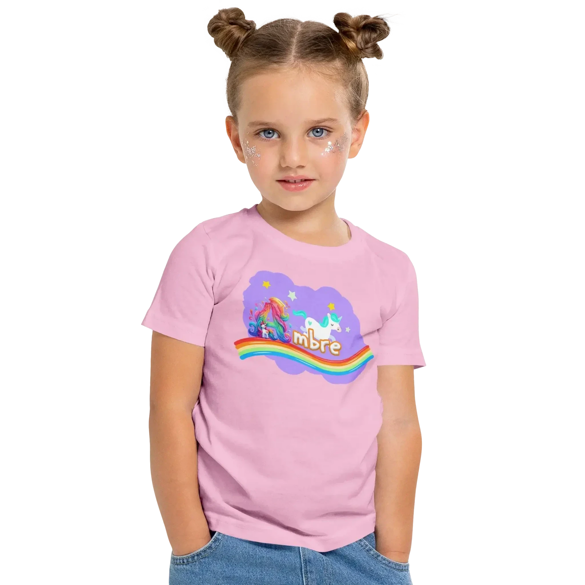 T shirt personnaliser pour fille - Arc - en - ciel, licorne et étoiles avec prénom - MiniLook