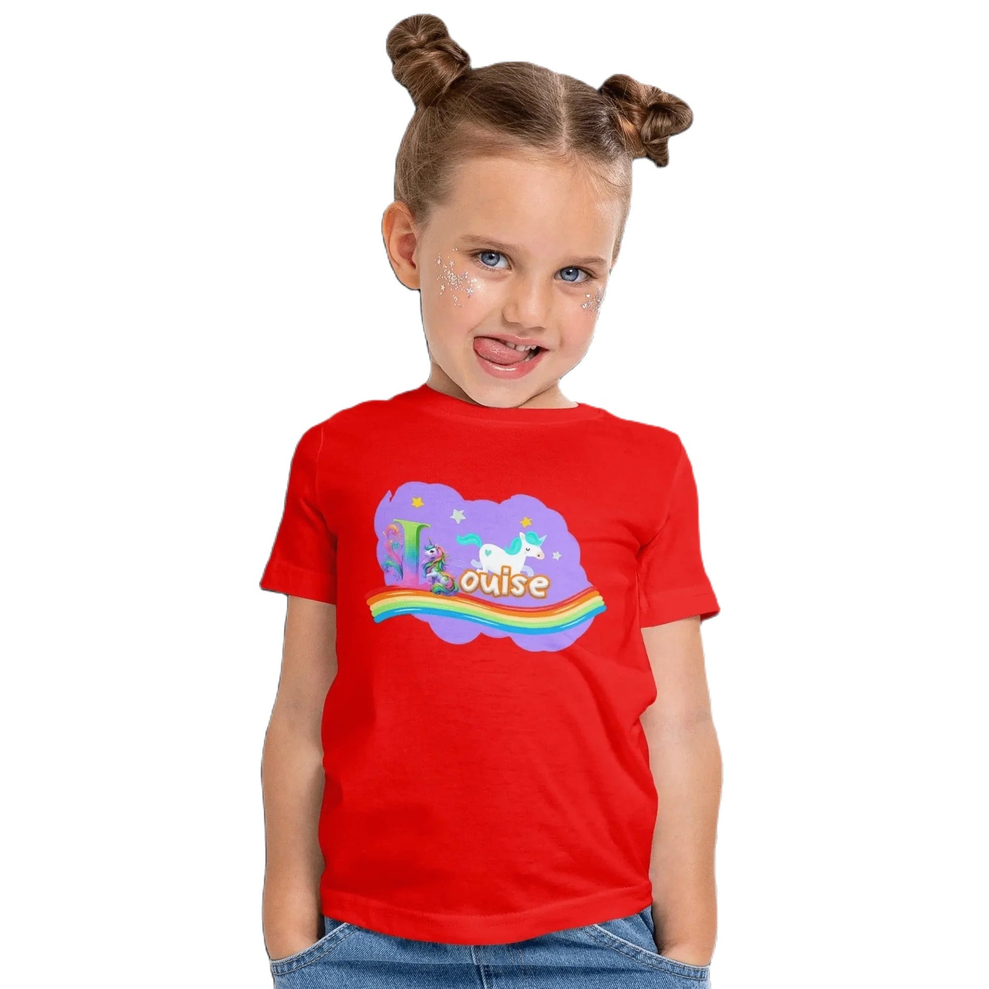 T shirt personnaliser pour fille - Arc - en - ciel, licorne et étoiles avec prénom - MiniLook