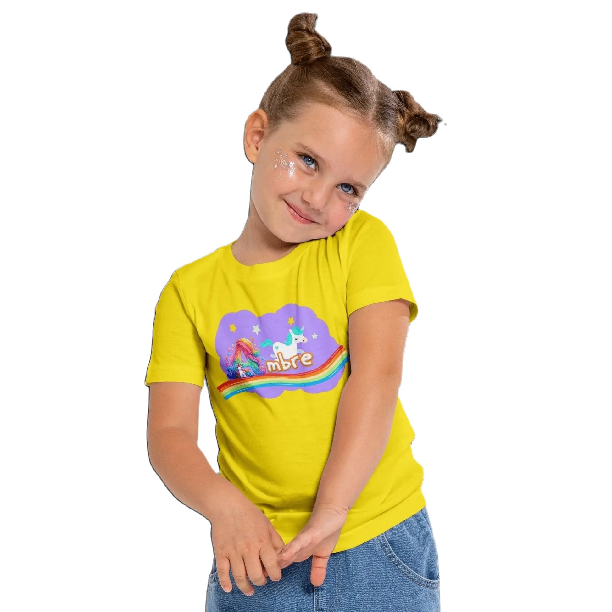 T shirt personnaliser pour fille - Arc - en - ciel, licorne et étoiles avec prénom - MiniLook