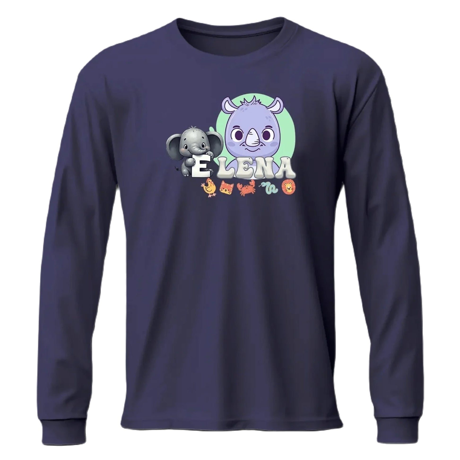 T shirt personnaliser pour fille - Éléphant et rhinocéros avec prénom - MiniLook