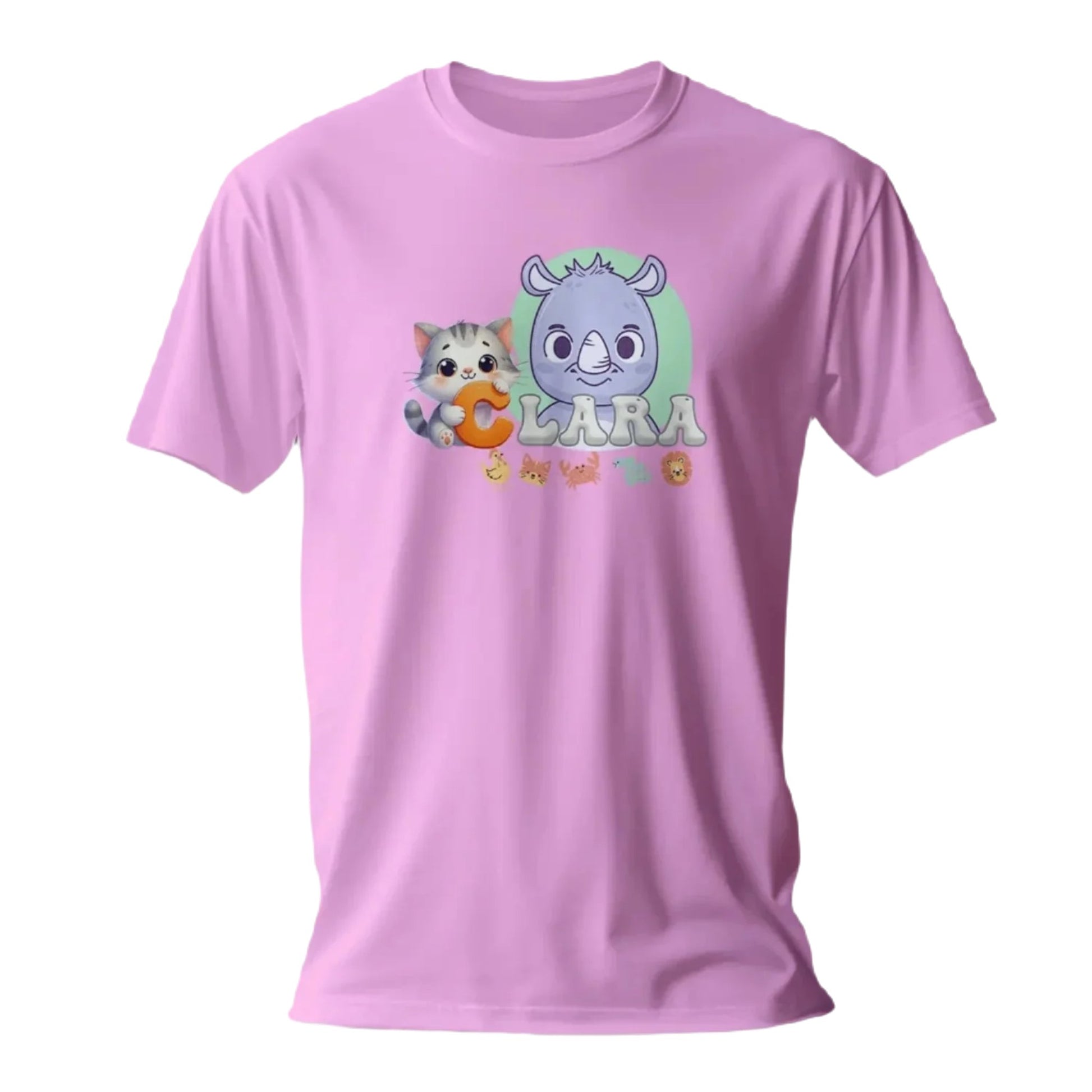 T shirt personnaliser pour fille - Éléphant et rhinocéros avec prénom - MiniLook