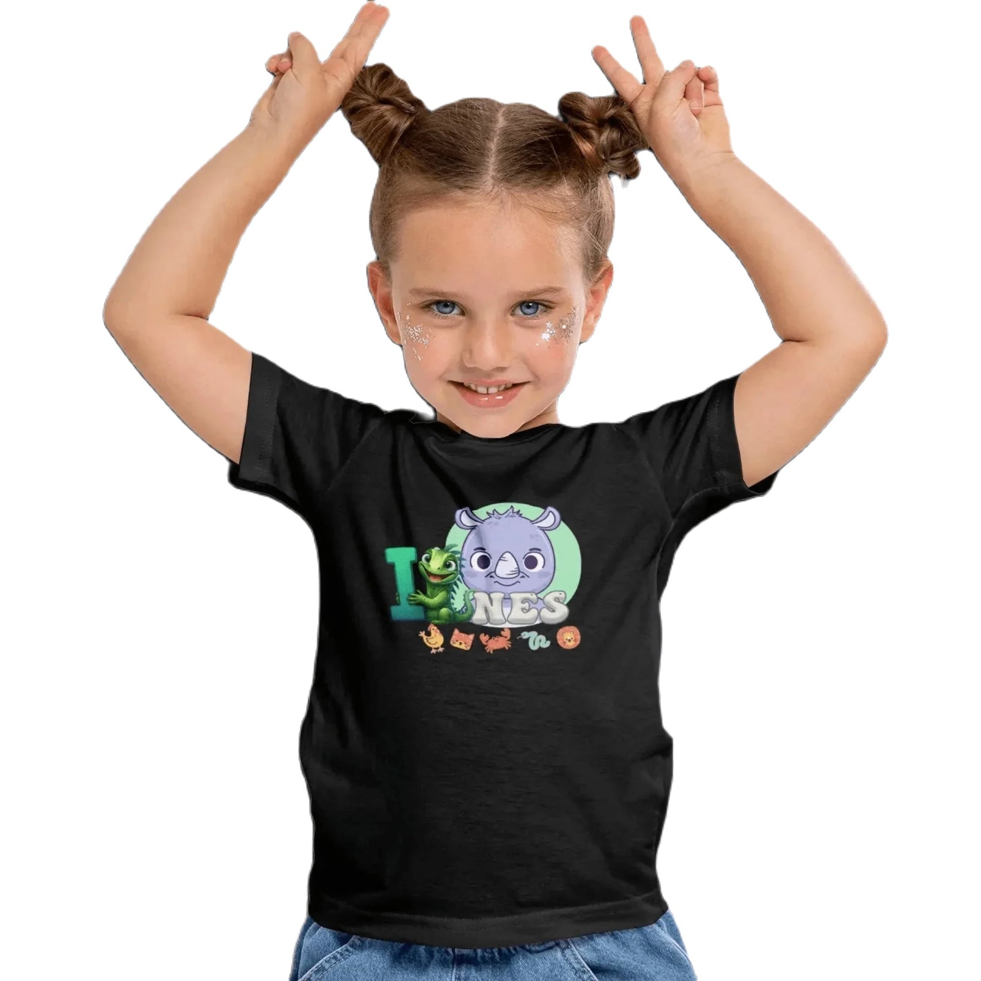 T shirt personnaliser pour fille - Éléphant et rhinocéros avec prénom - MiniLook