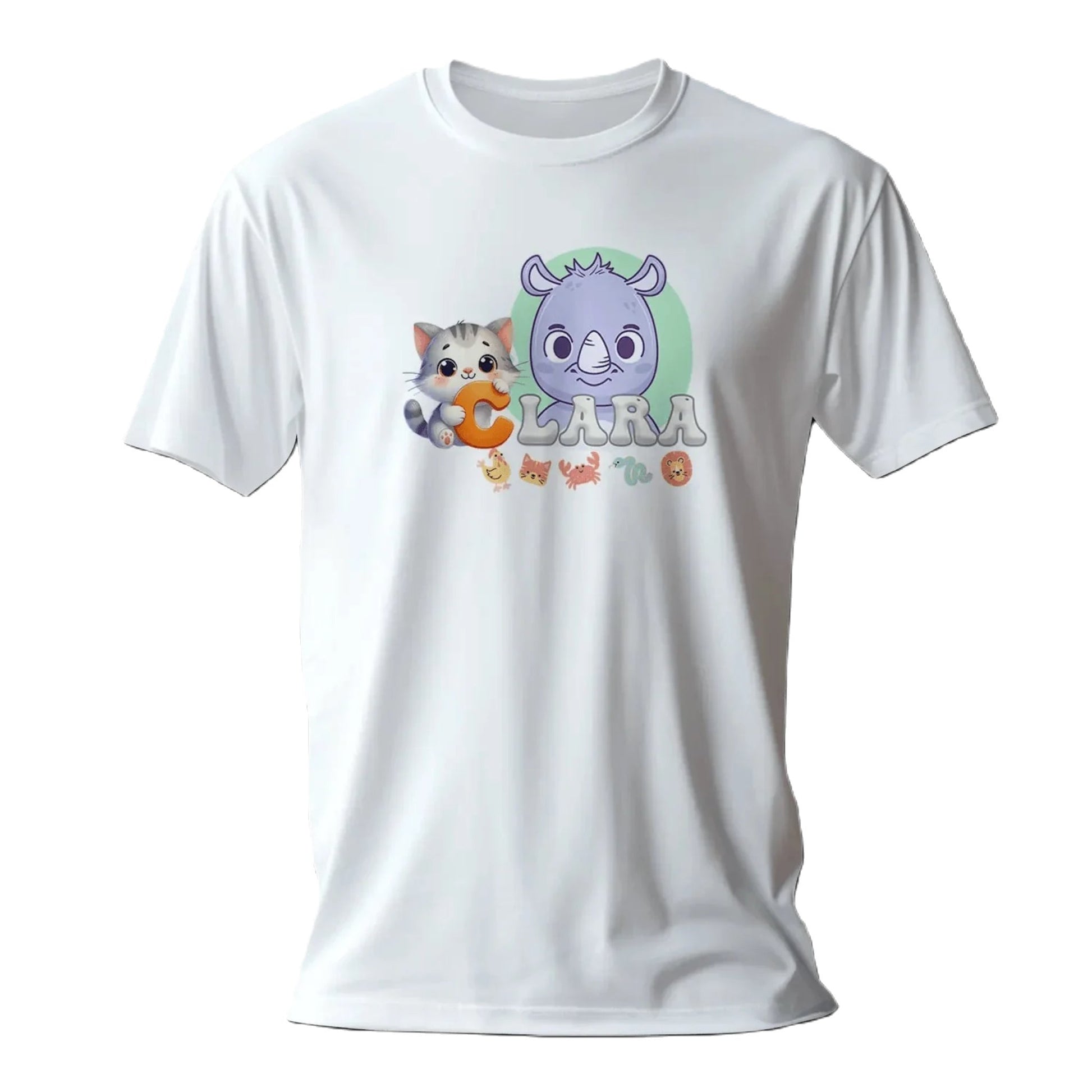 T shirt personnaliser pour fille - Éléphant et rhinocéros avec prénom - MiniLook