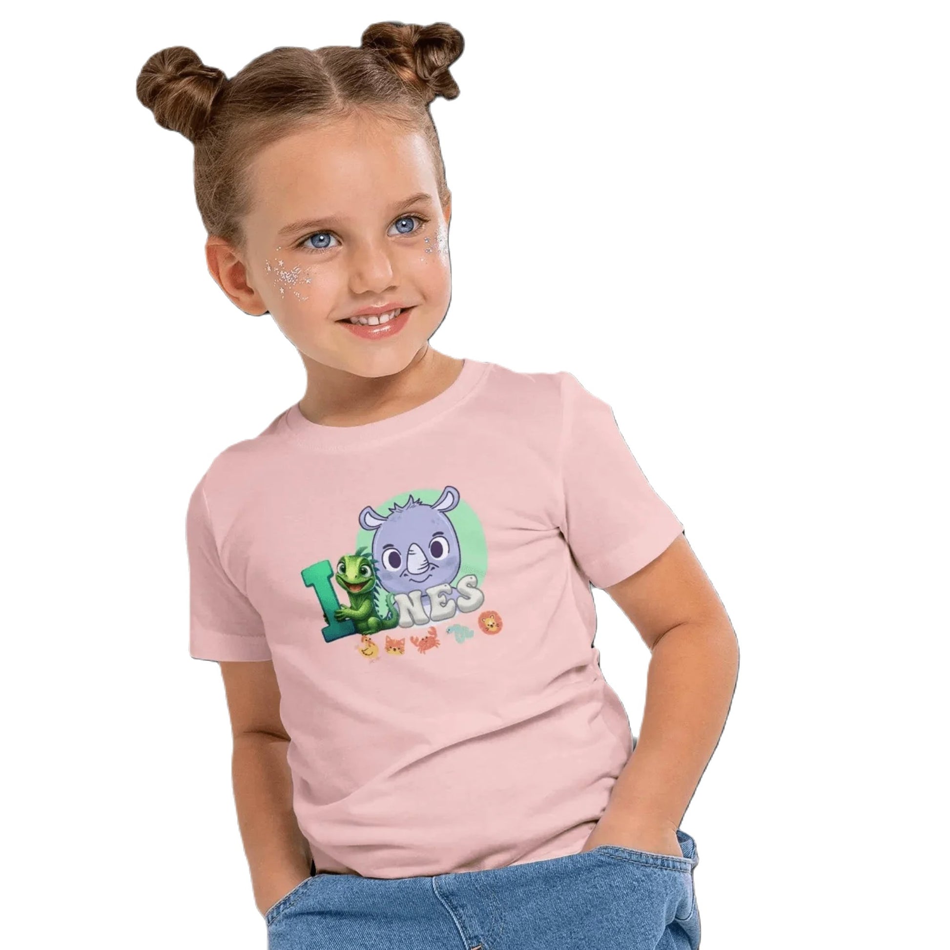 T shirt personnaliser pour fille - Éléphant et rhinocéros avec prénom - MiniLook