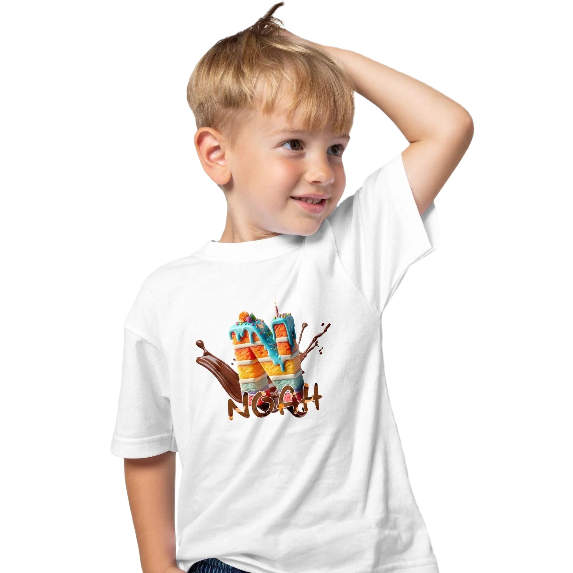 T shirt personnaliser pour garçon - Splash de chocolat avec prénom et initiale - MiniLook