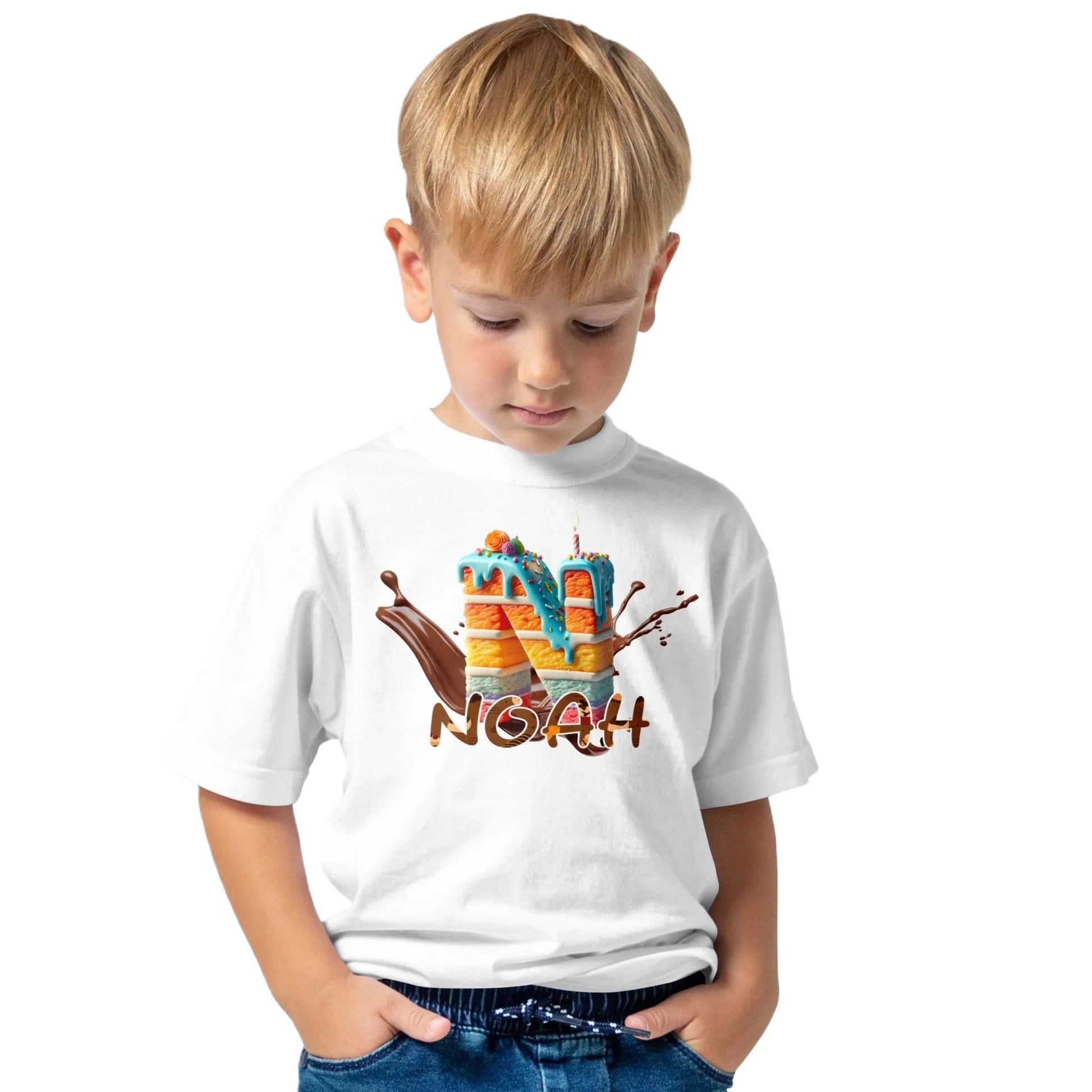 T shirt personnaliser pour garçon - Splash de chocolat avec prénom et initiale - MiniLook