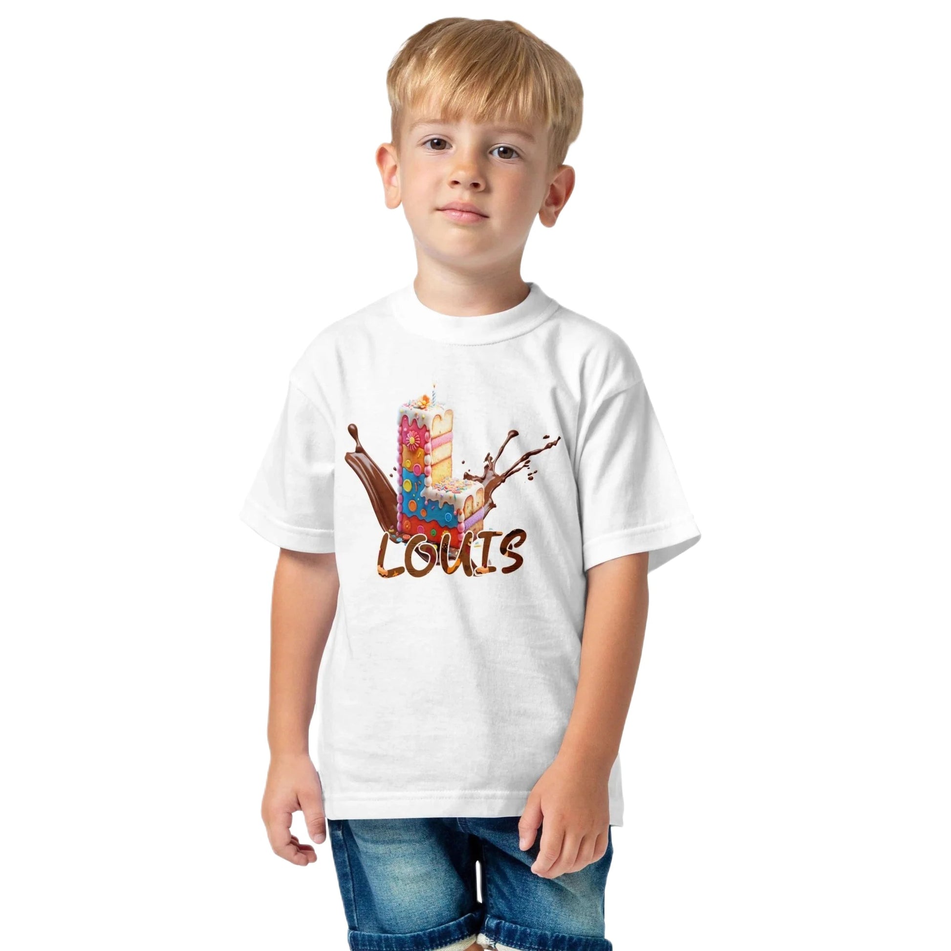 T shirt personnaliser pour garçon - Splash de chocolat avec prénom et initiale - MiniLook